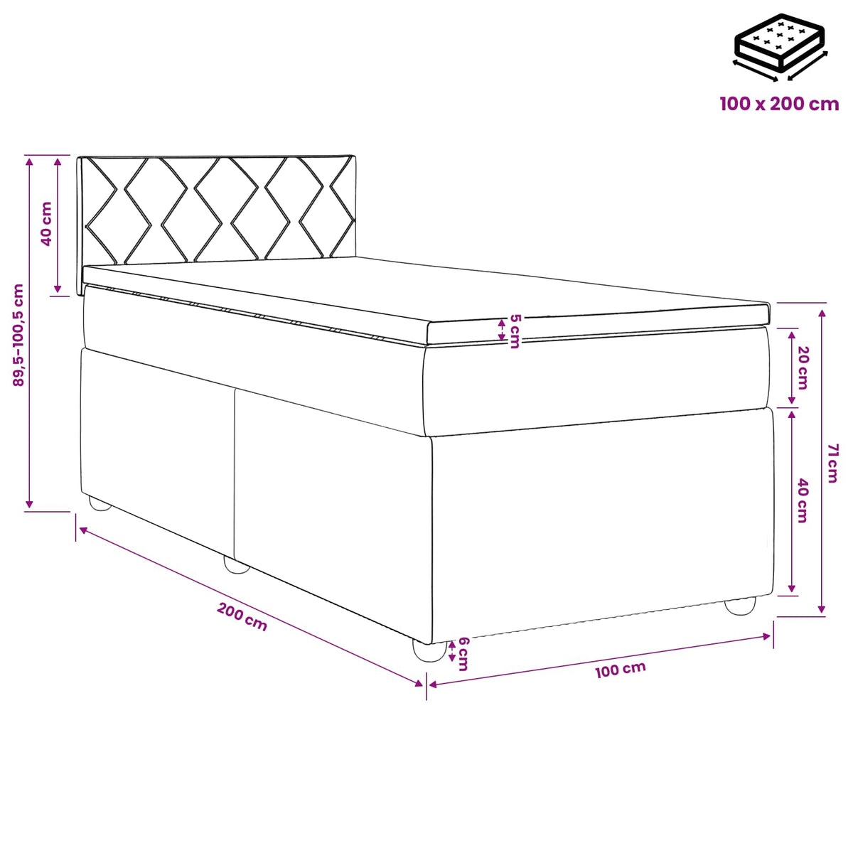 Κρεβάτι box spring με στρώμα Σκούρο Πράσινο 100 x 200 cm