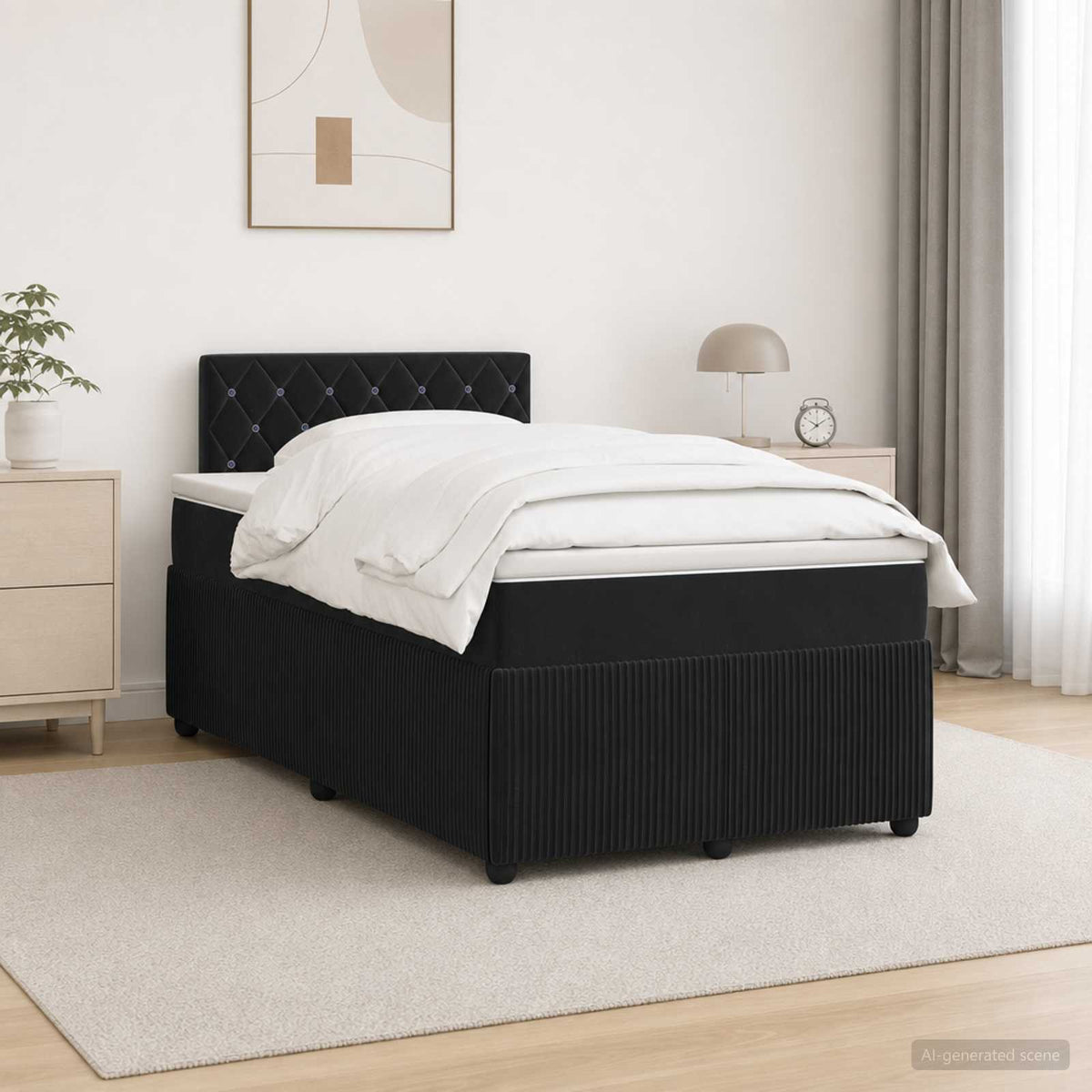 Κρεβάτι box spring με στρώμα Μαύρο 120 x 200 cm Βελούδο - Pakobazaar