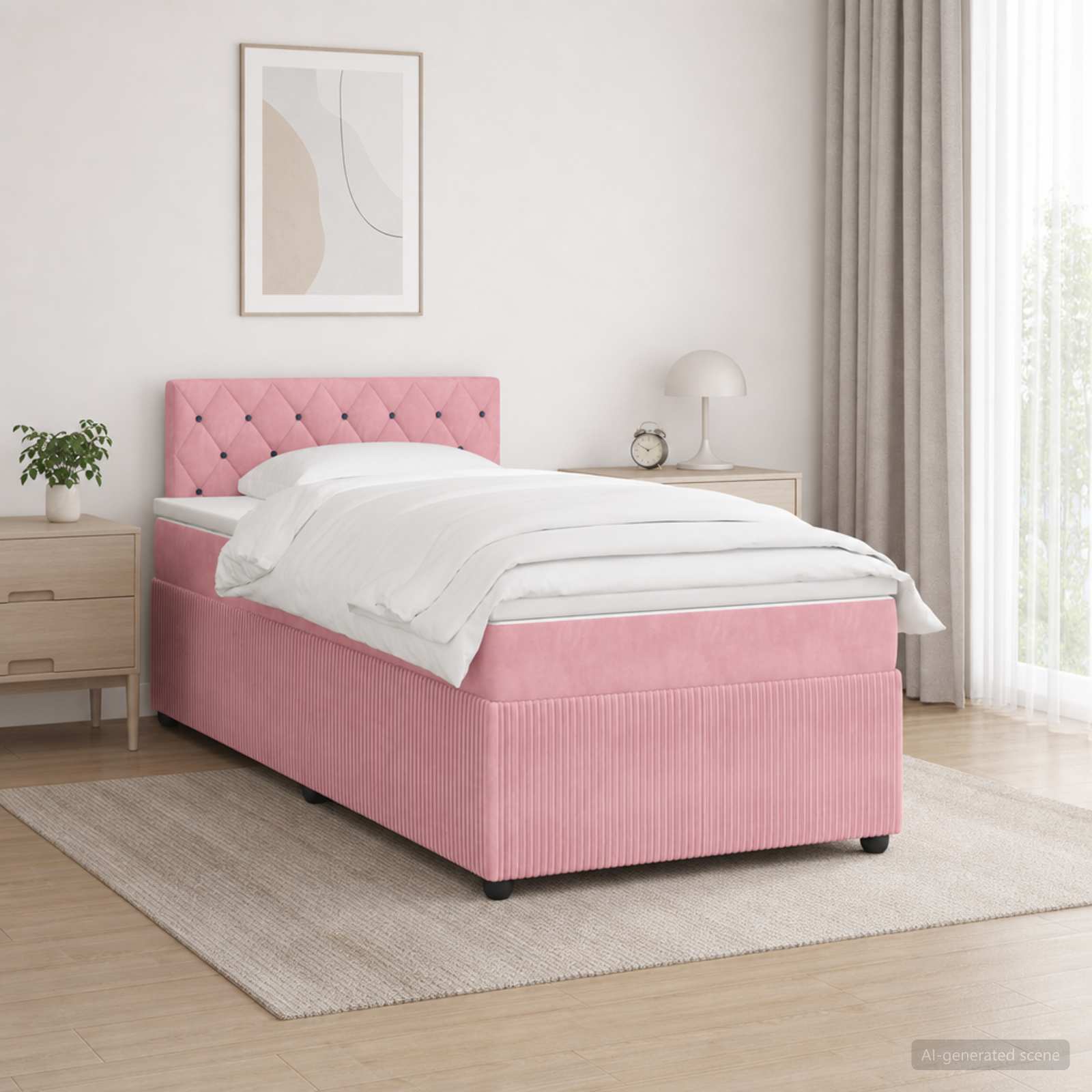 Κρεβάτι box spring με στρώμα Ροζ 120 x 200 cm Βελούδο - Pakobazaar