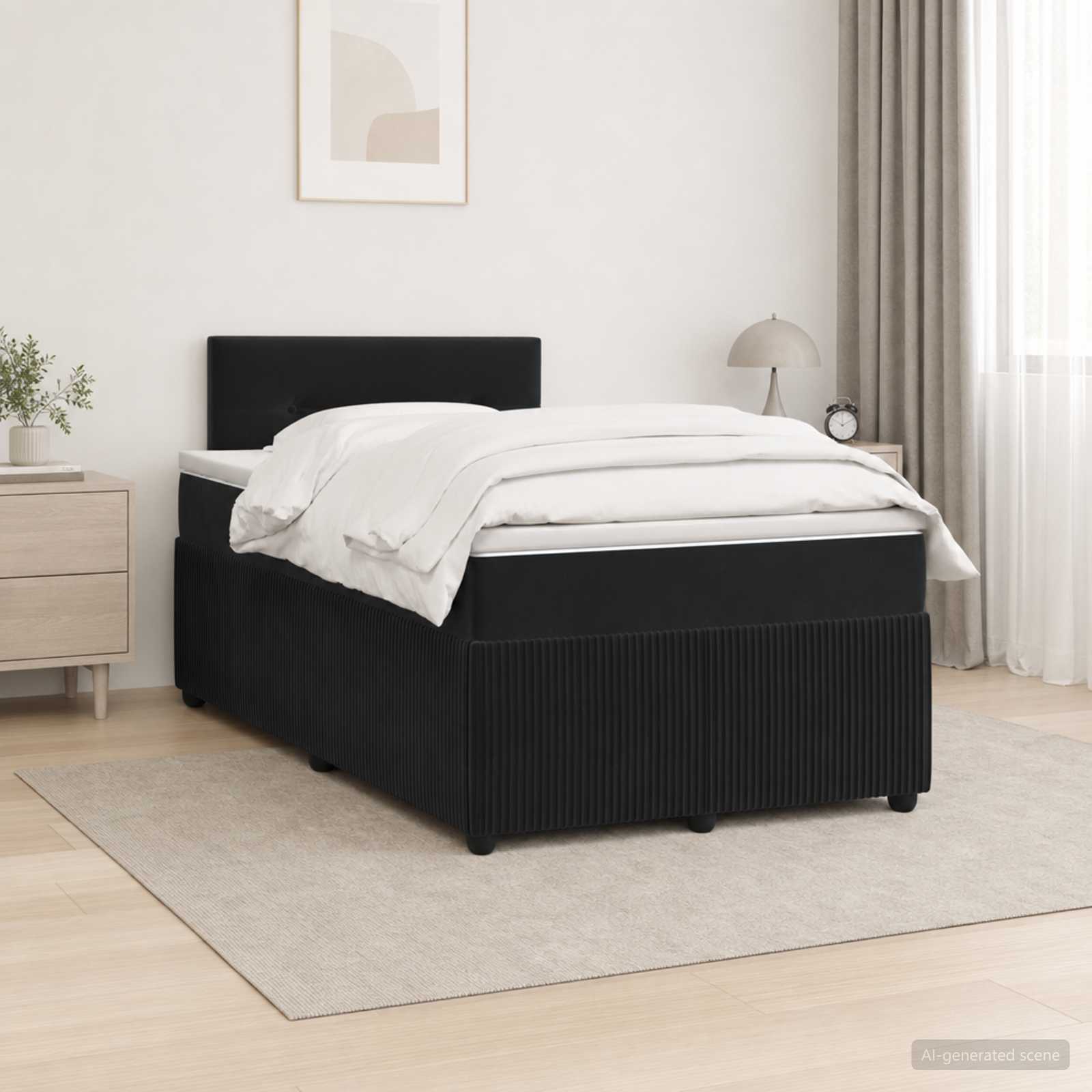 Κρεβάτι box spring με στρώμα Μαύρο 120 x 200 cm Βελούδο