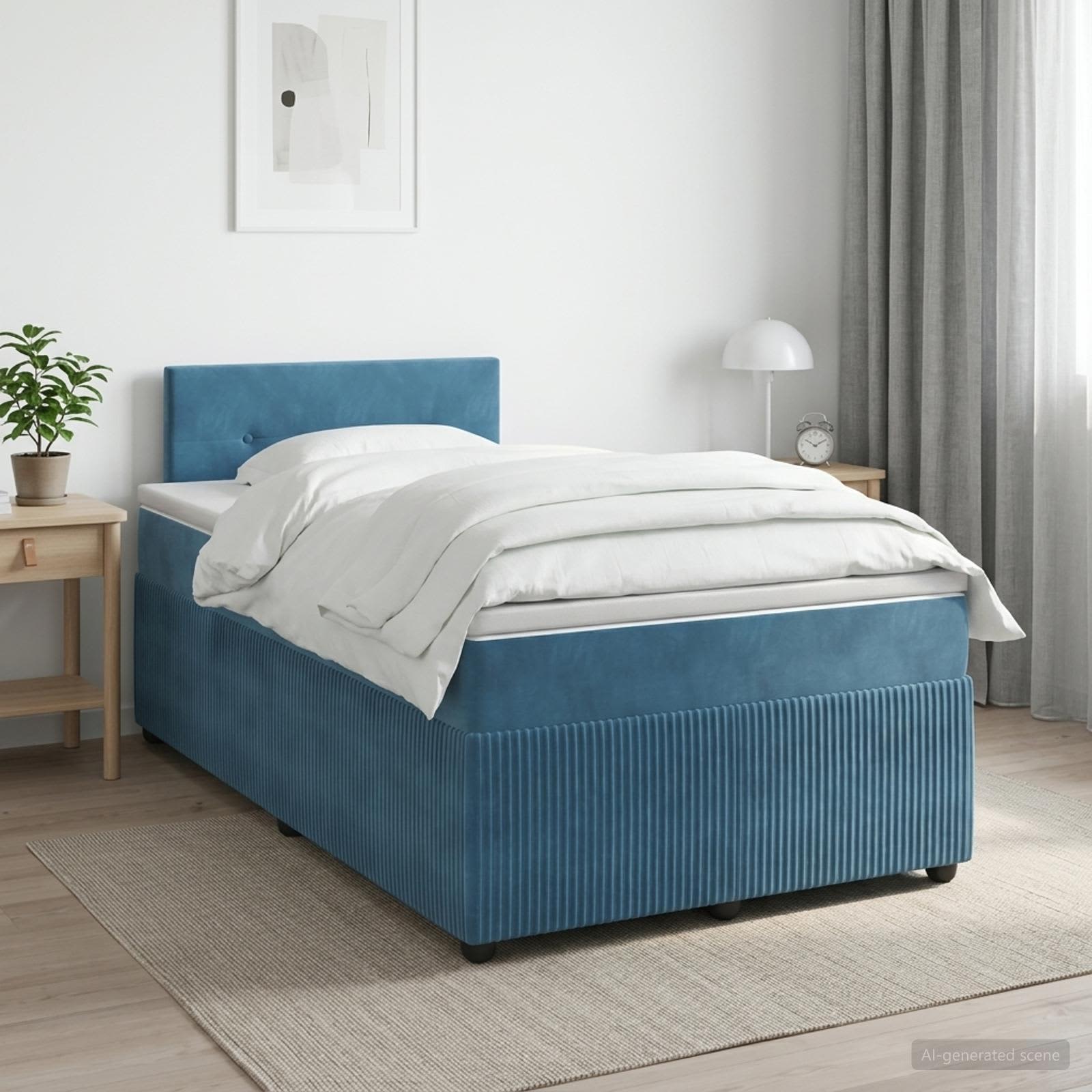 Κρεβάτι box spring με στρώμα Σκούρο Μπλε 120 x 200 cm Βελούδο