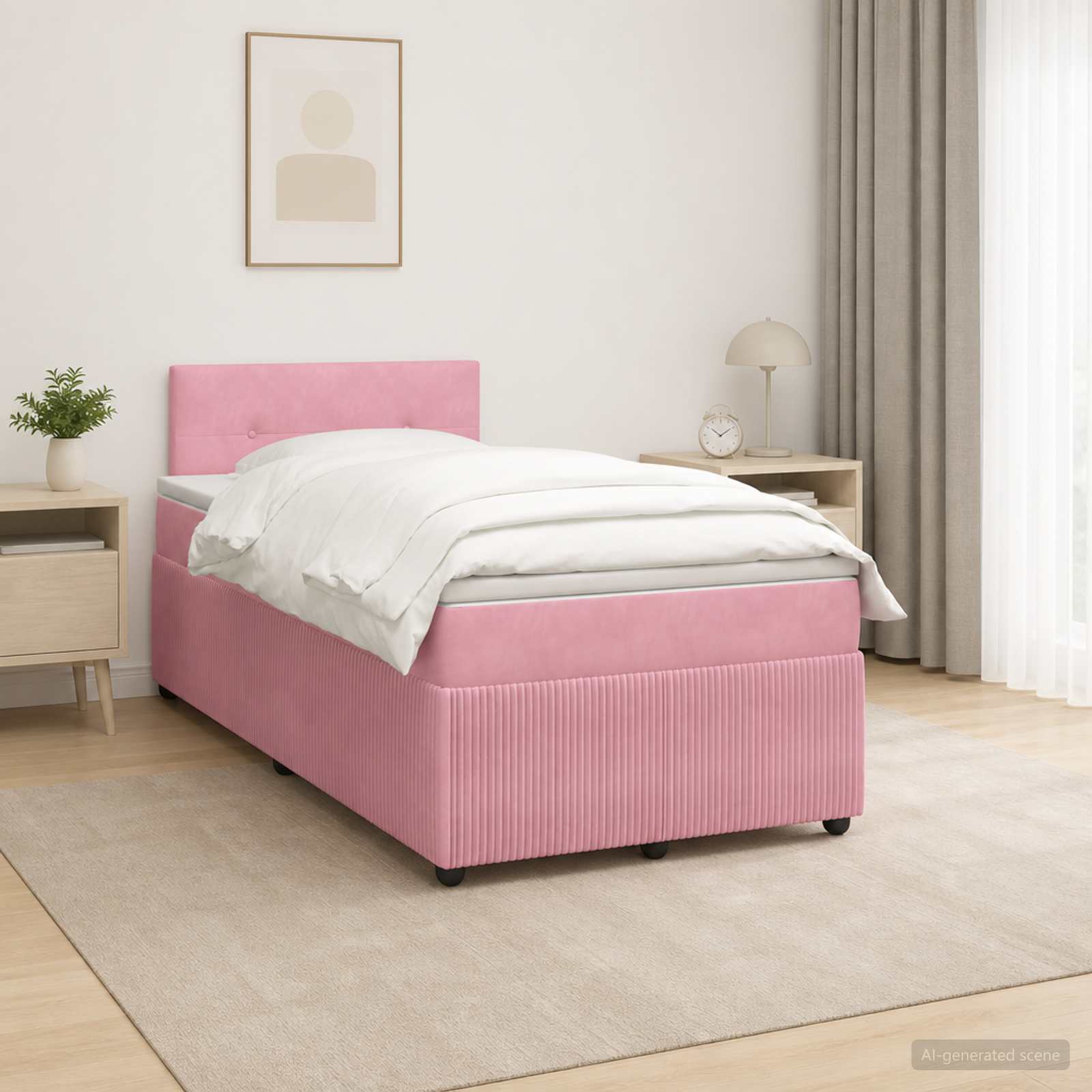 Κρεβάτι box spring με στρώμα Ροζ 120 x 190 cm Βελούδο