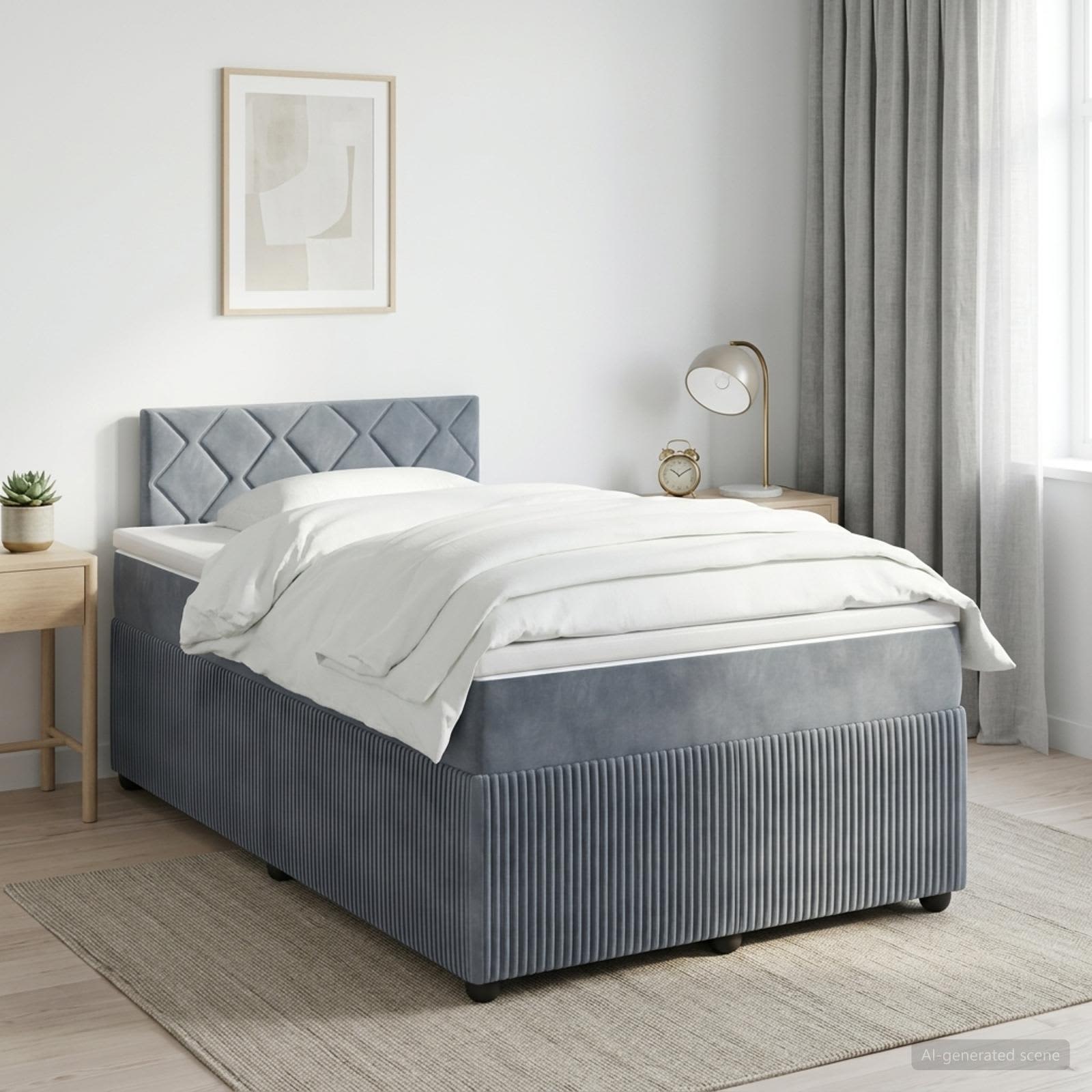 Κρεβάτι box spring με στρώμα Σκούρο Γκρι 120 x 200 cm Βελούδο - Pakobazaar