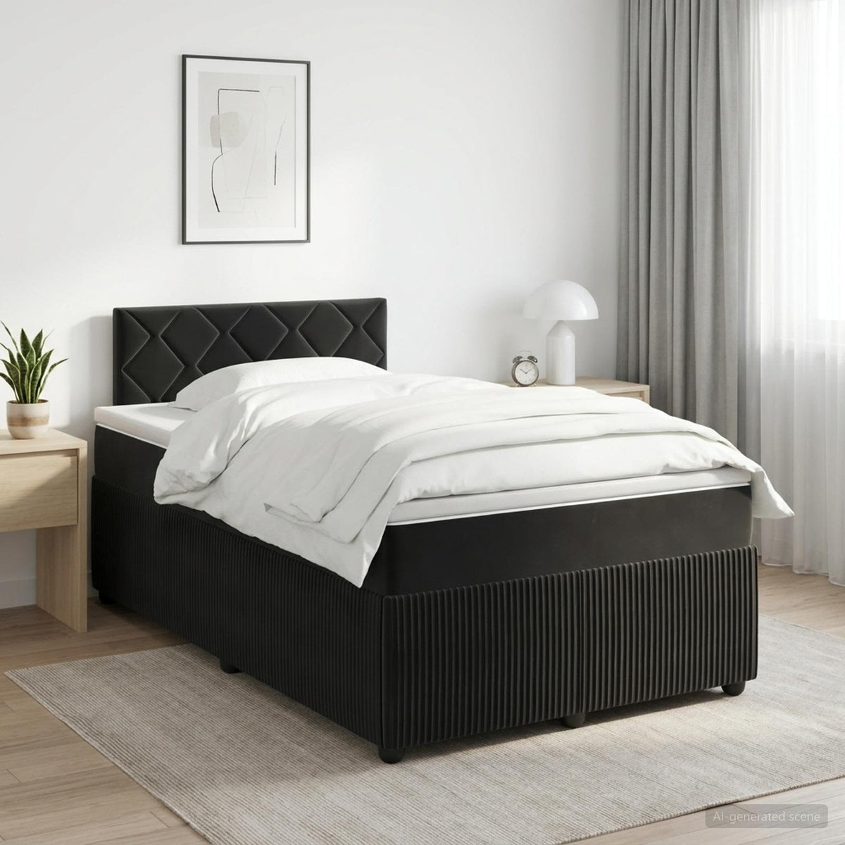 Κρεβάτι box spring με στρώμα Μαύρο 120 x 200 cm Βελούδο - Pakobazaar