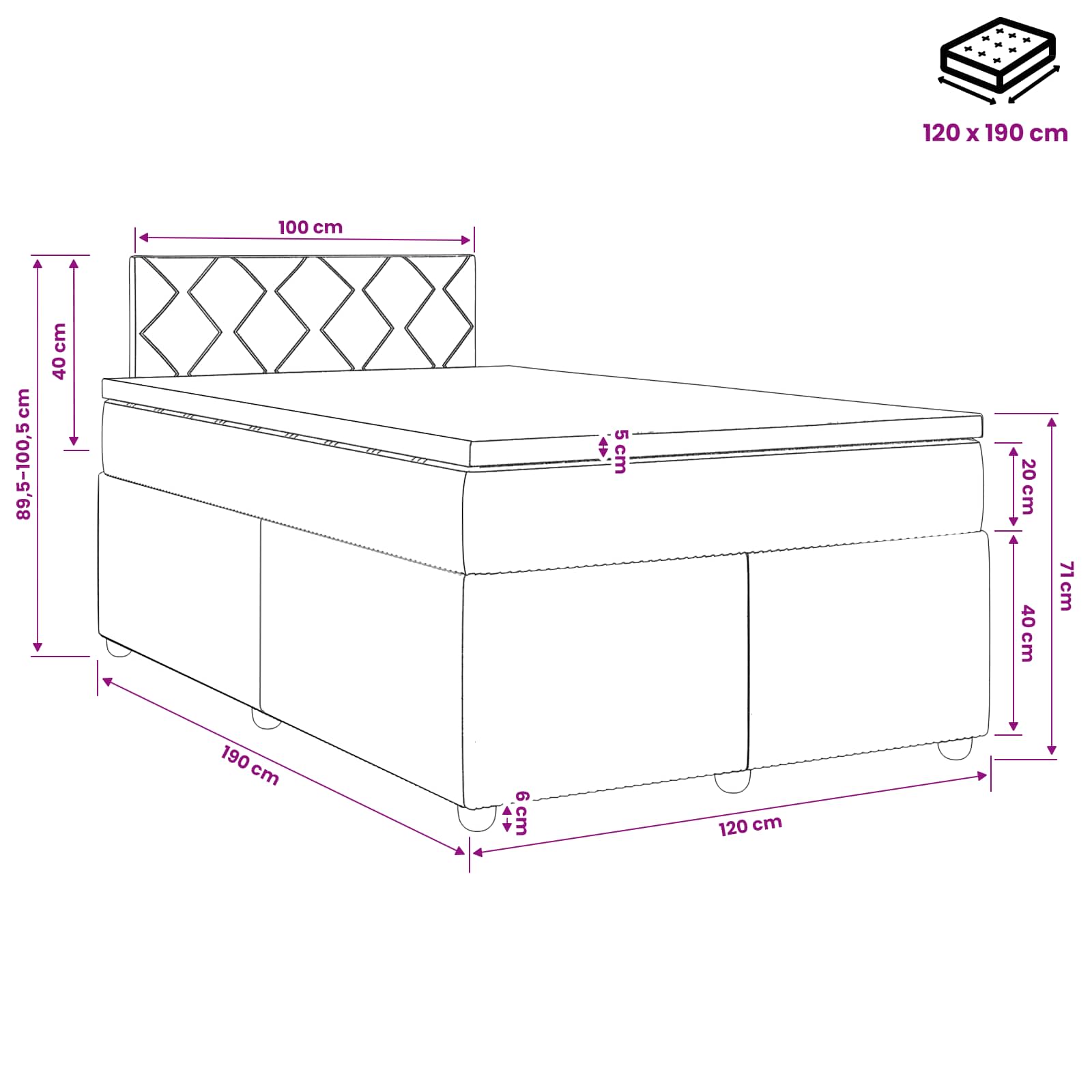 Κρεβάτι box spring με στρώμα Σκούρο Πράσινο 120 x 190 cm - Pakobazaar