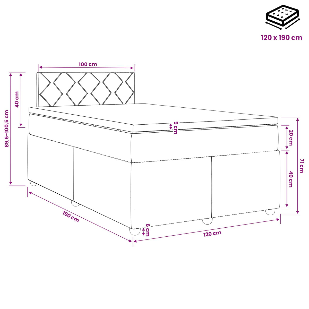 Κρεβάτι box spring με στρώμα Σκούρο Πράσινο 120 x 190 cm - Pakobazaar