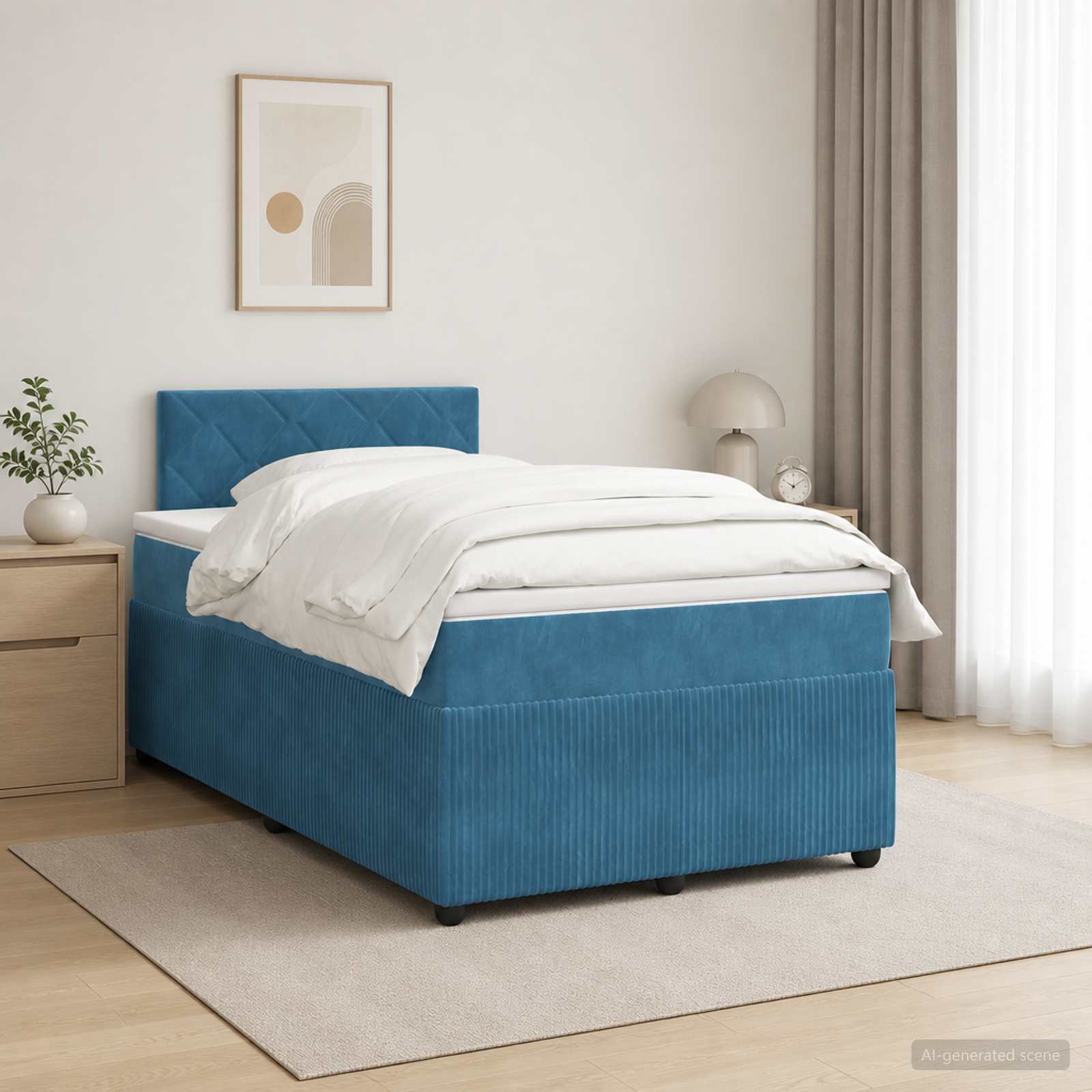Κρεβάτι box spring με στρώμα Μπλε 120 x 190 cm Βελούδο - Pakobazaar