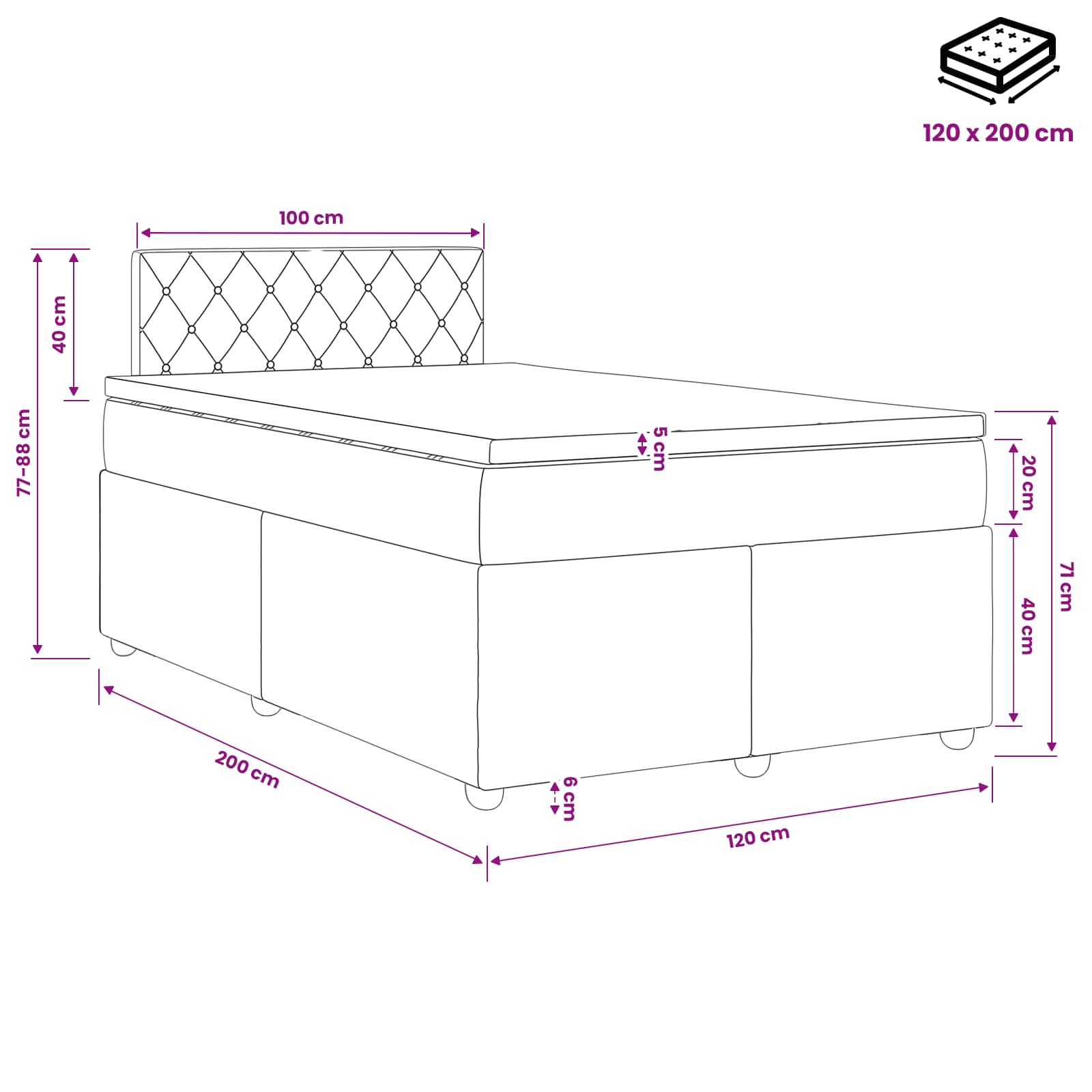 Κρεβάτι box spring με στρώμα Ροζ 120 x 200 cm Βελούδο - Pakobazaar