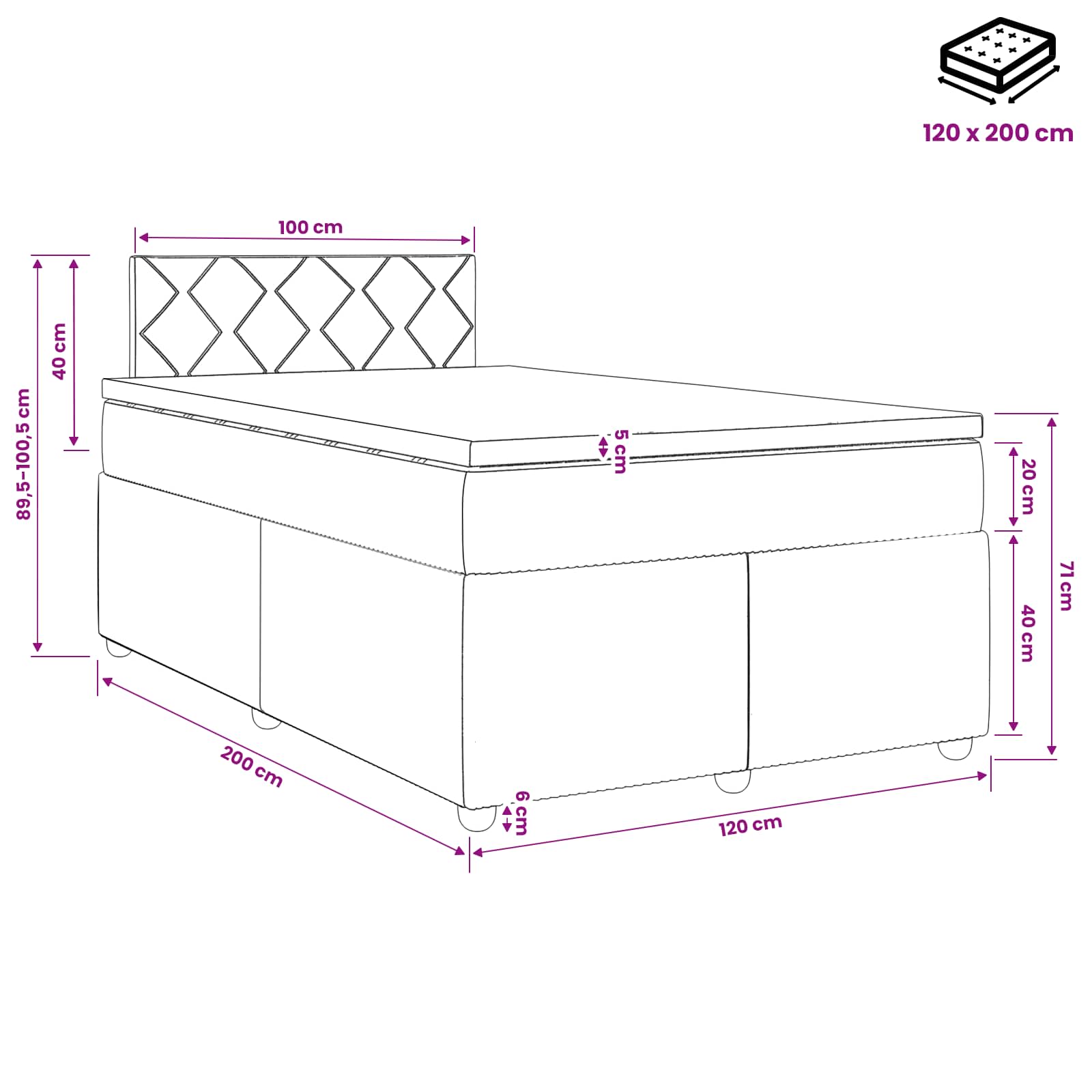 Κρεβάτι box spring με στρώμα Σκούρο Πράσινο 120 x 200 cm - Pakobazaar