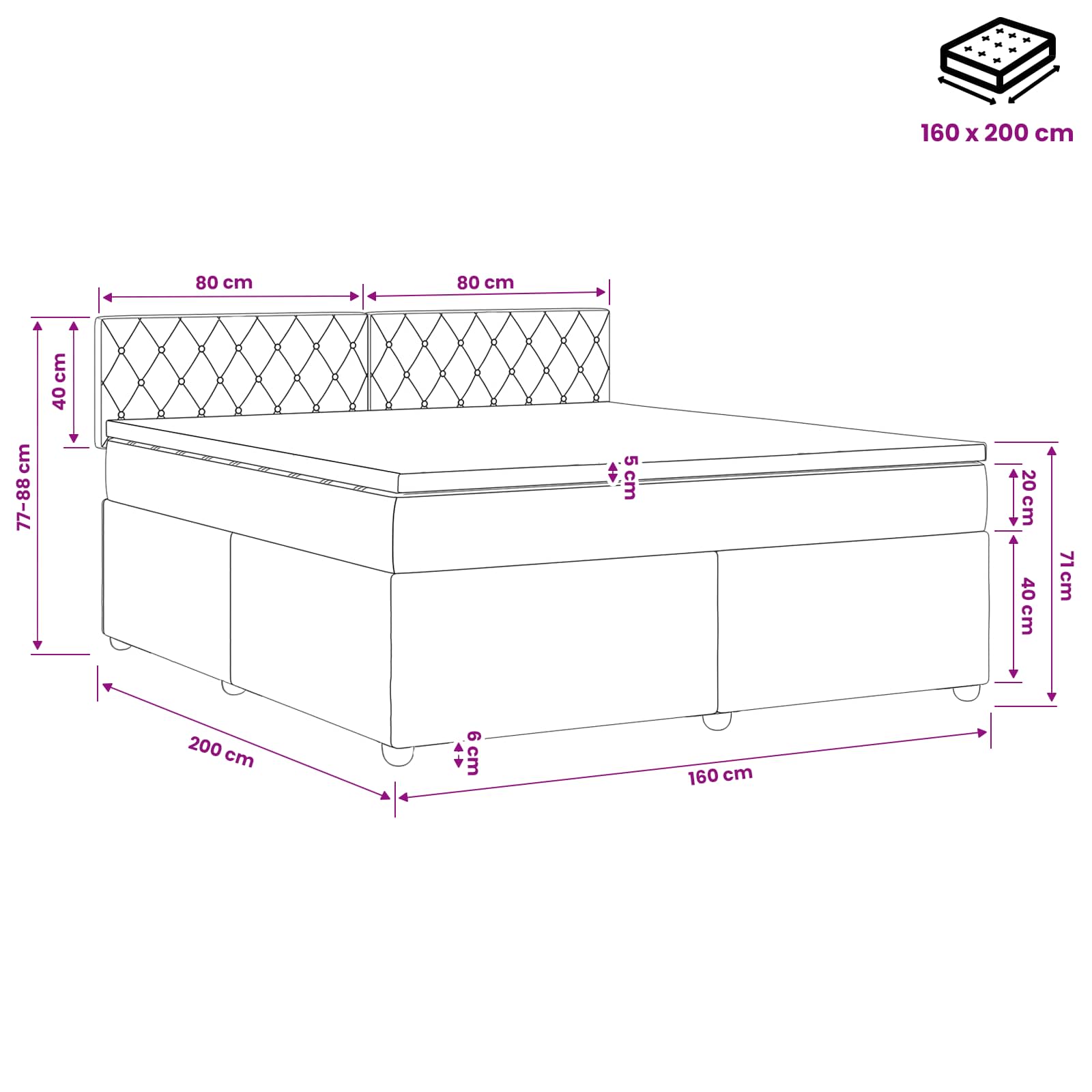 Κρεβάτι box spring με στρώμα Σκούρο Μπλε 160 x 200 cm Βελούδο - Pakobazaar
