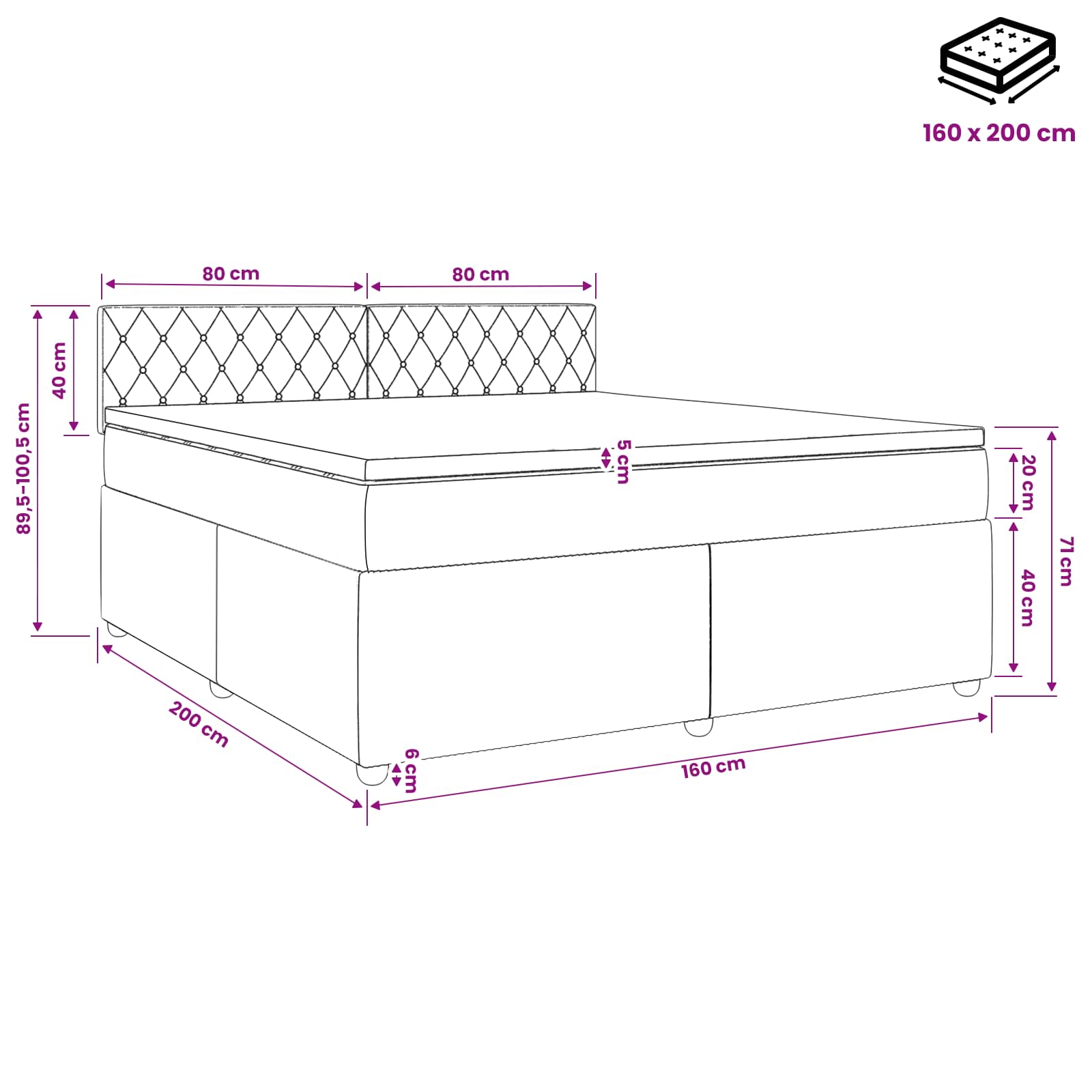 Κρεβάτι box spring με στρώμα Ροζ 160 x 200 cm Βελούδο - Pakobazaar