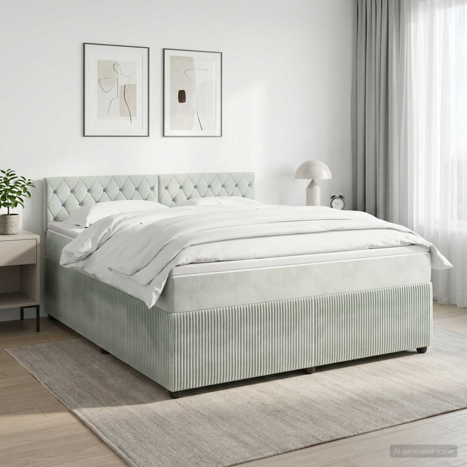 Κρεβάτι box spring με στρώμα Ανοιχτό γκρι 180 x 200 cm Βελούδο - Pakobazaar