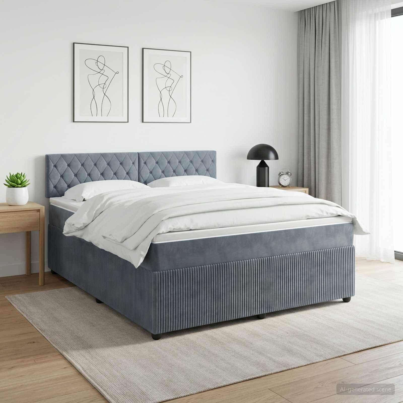 Κρεβάτι box spring με στρώμα Σκούρο Γκρι 180 x 200 cm Βελούδο - Pakobazaar