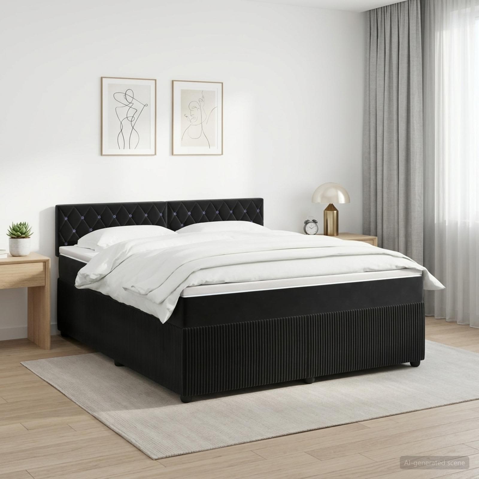 Κρεβάτι box spring με στρώμα Μαύρο 140 x 190 cm Βελούδο - Pakobazaar