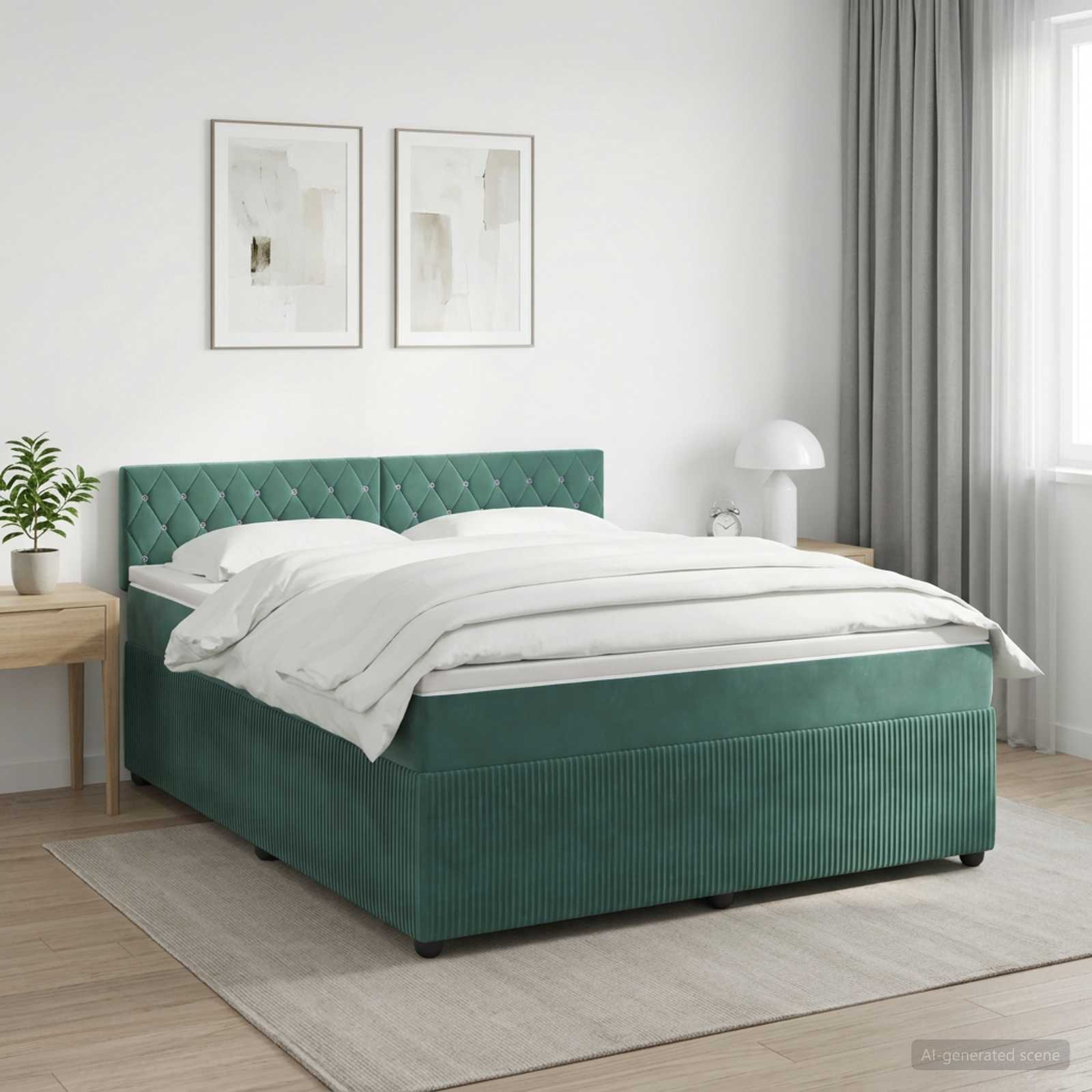 Κρεβάτι box spring με στρώμα Σκούρο Πράσινο 180 x 200 cm - Pakobazaar