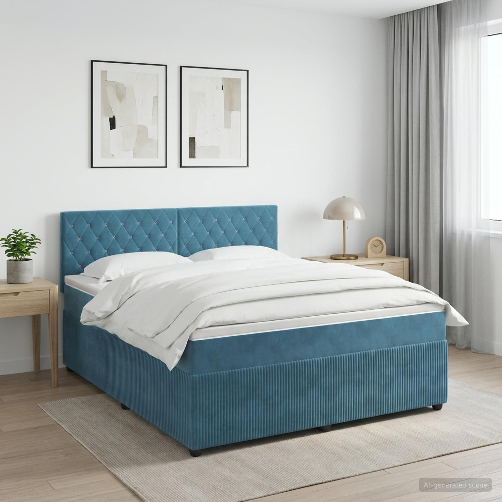 Κρεβάτι box spring με στρώμα Σκούρο Μπλε 160 x 200 cm Βελούδο - Pakobazaar