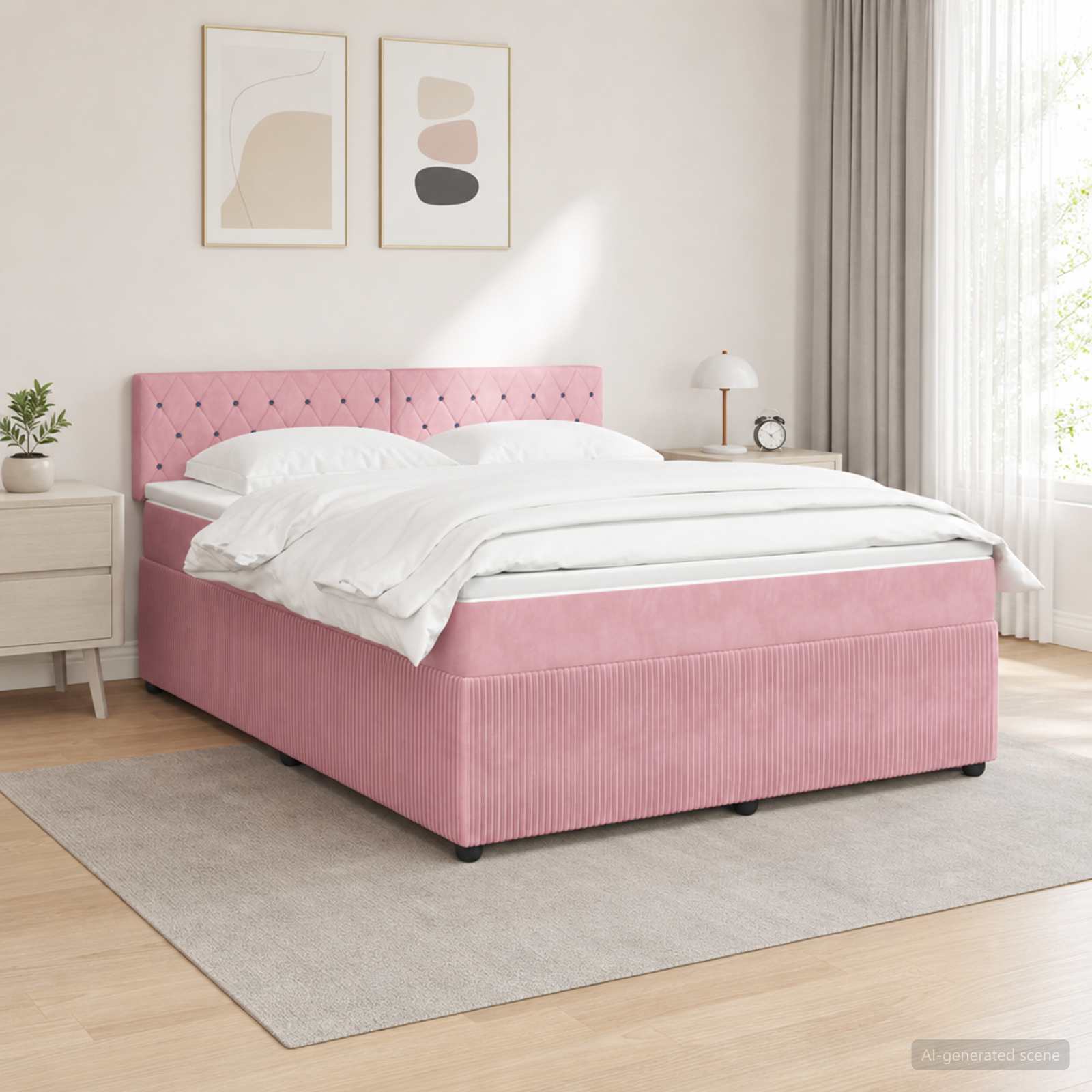 Κρεβάτι box spring με στρώμα Ροζ 180 x 200 cm Βελούδο - Pakobazaar