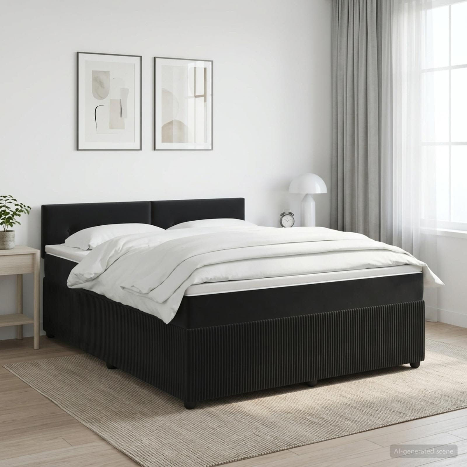 Κρεβάτι box spring με στρώμα Μαύρο 160 x 200 cm Βελούδο - Pakobazaar