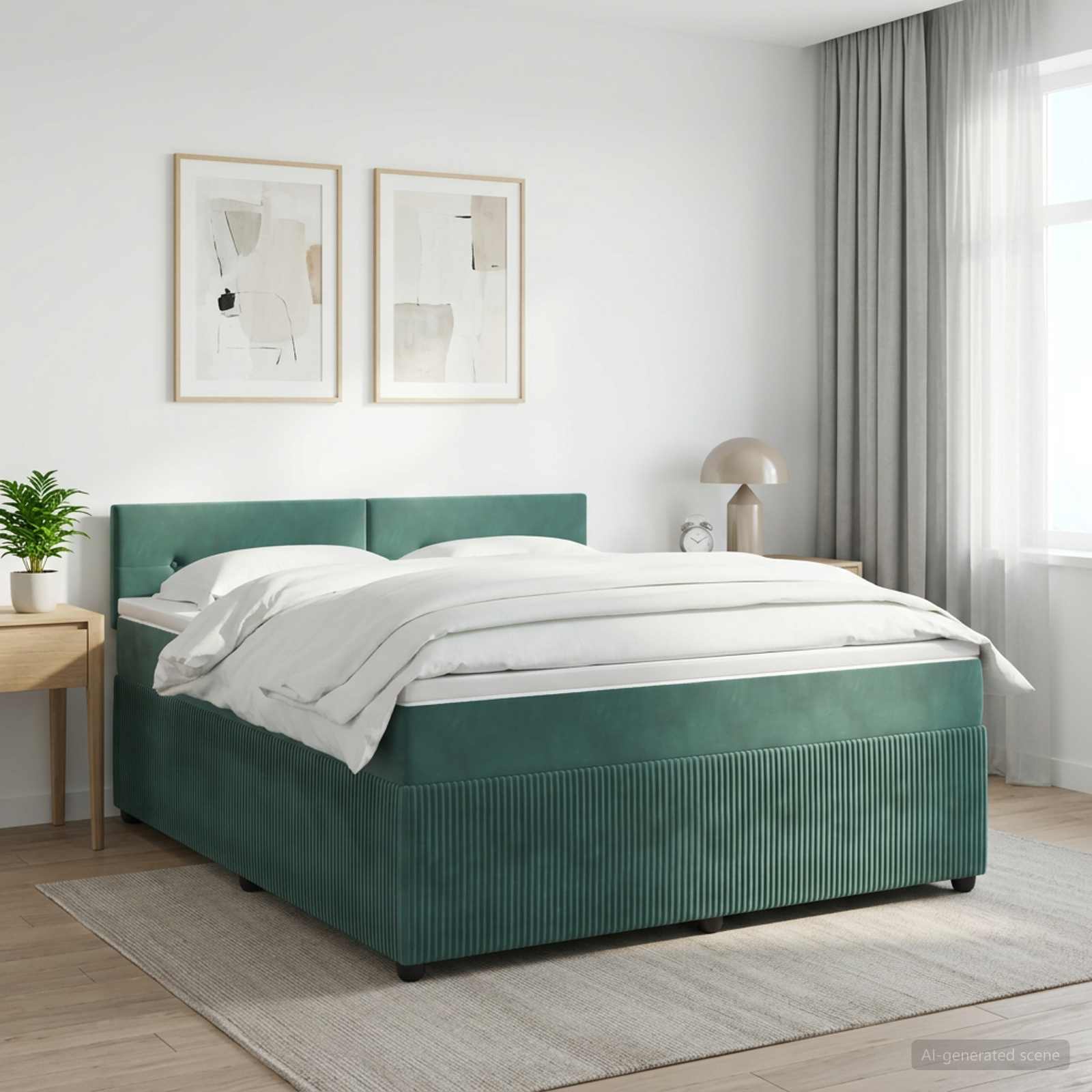 Κρεβάτι box spring με στρώμα Σκούρο Πράσινο 160 x 200 cm