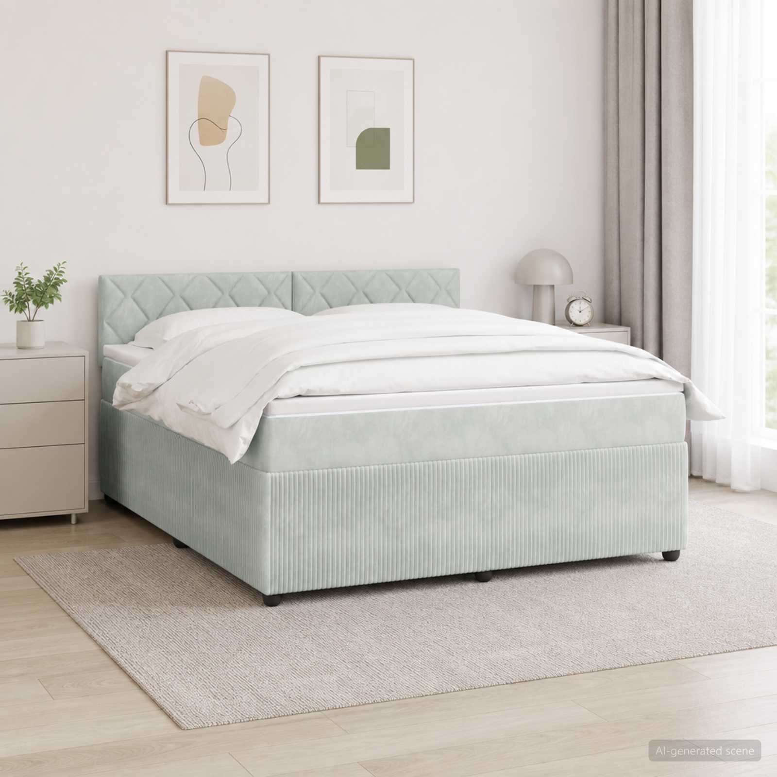 Κρεβάτι box spring με στρώμα Ανοιχτό γκρι 160 x 200 cm Βελούδο - Pakobazaar