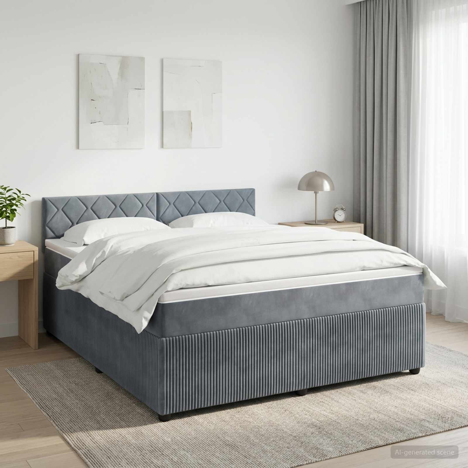Κρεβάτι box spring με στρώμα Σκούρο Γκρι 160 x 200 cm Βελούδο - Pakobazaar