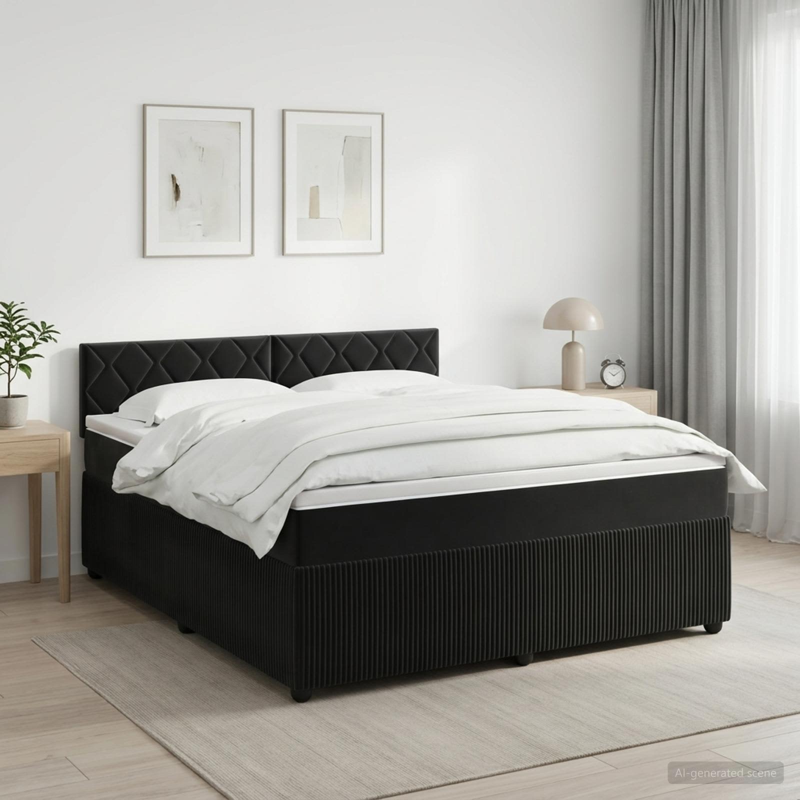 Κρεβάτι box spring με στρώμα Μαύρο 160 x 200 cm Βελούδο - Pakobazaar