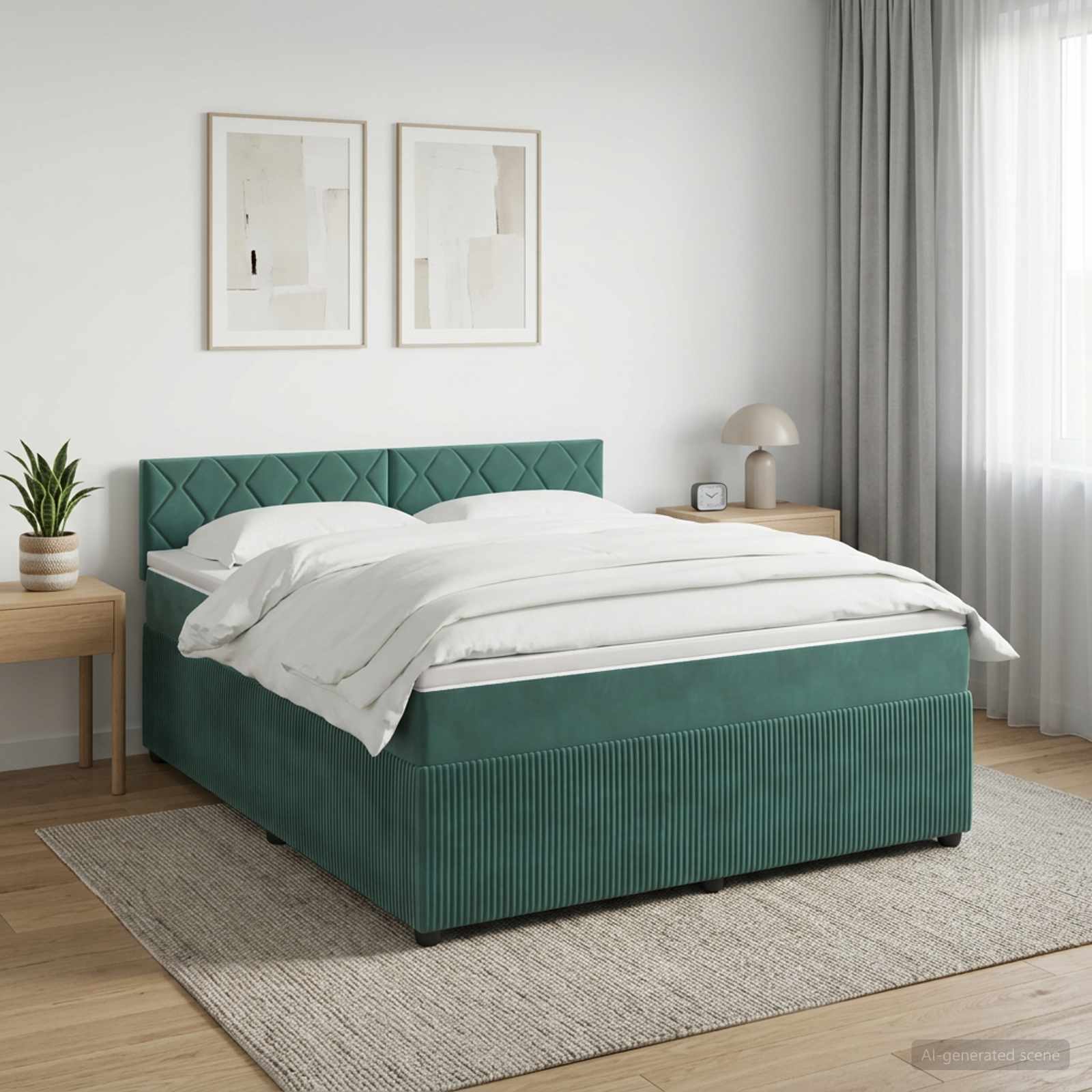 Κρεβάτι box spring με στρώμα Σκούρο Πράσινο 160 x 200 cm - Pakobazaar