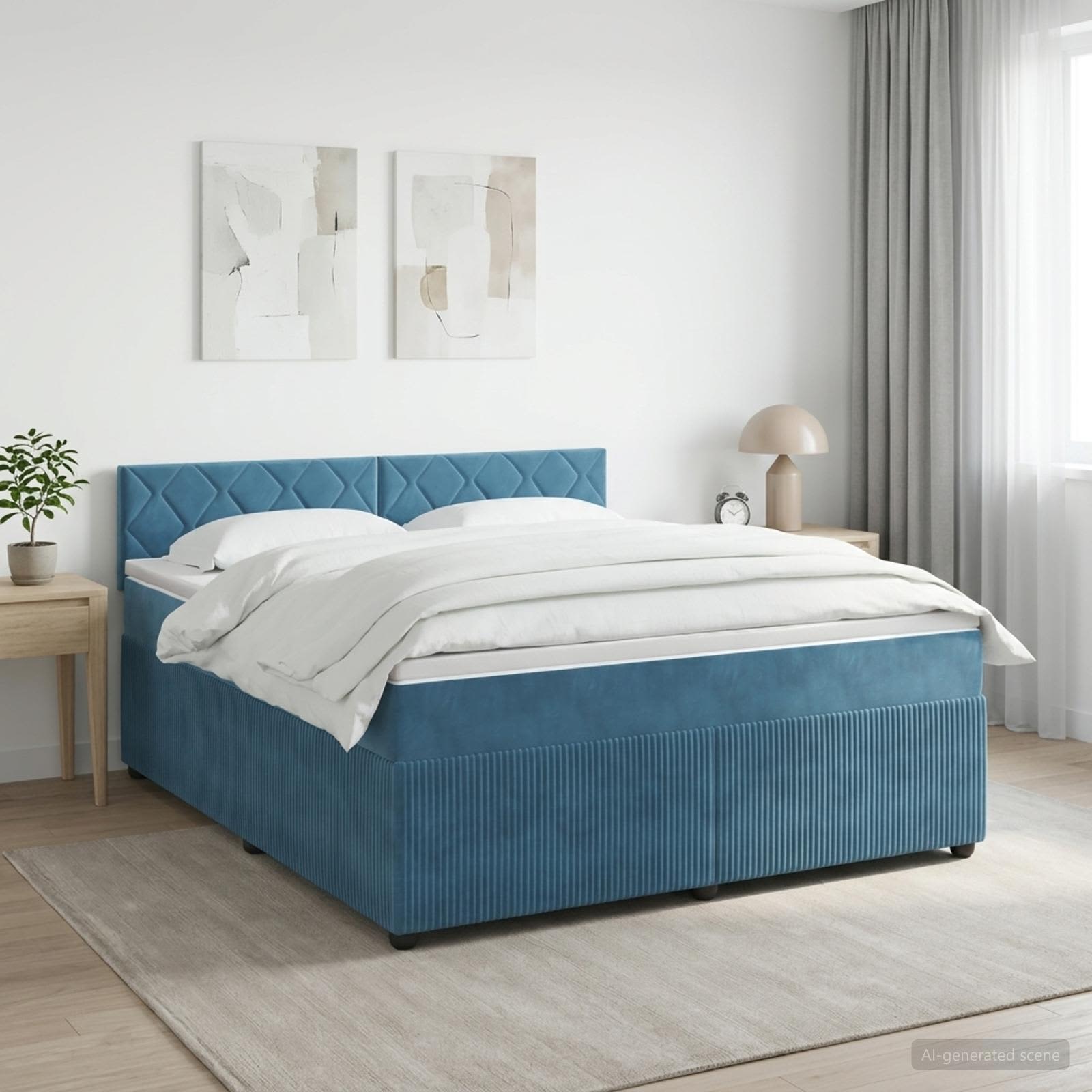 Κρεβάτι box spring με στρώμα Σκούρο Μπλε 140 x 200 cm Βελούδο