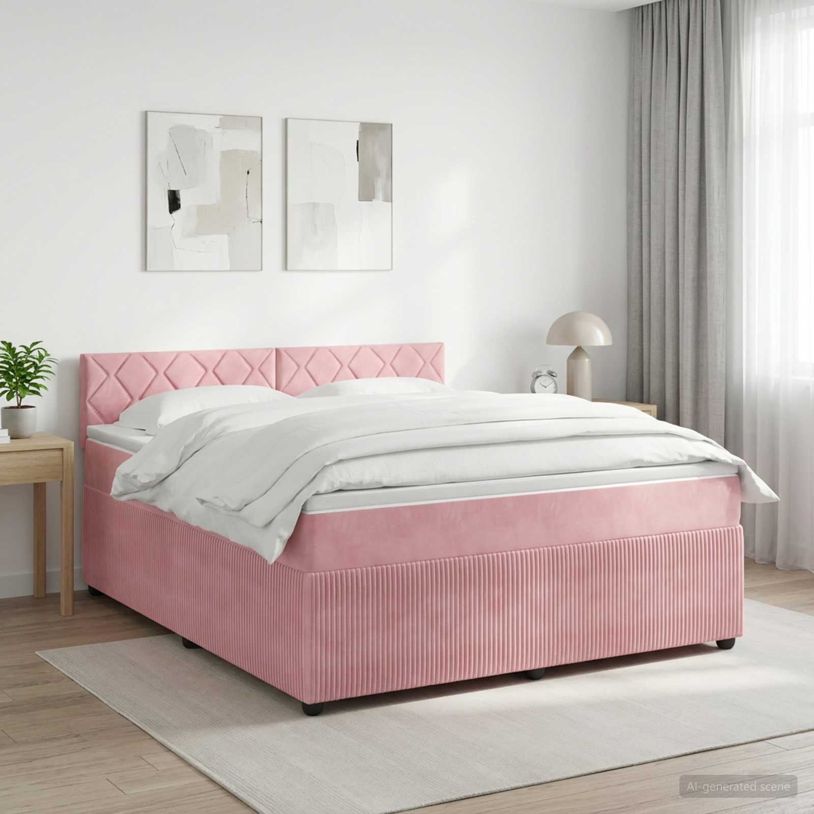 Κρεβάτι box spring με στρώμα Ροζ 140 x 200 cm Βελούδο - Pakobazaar