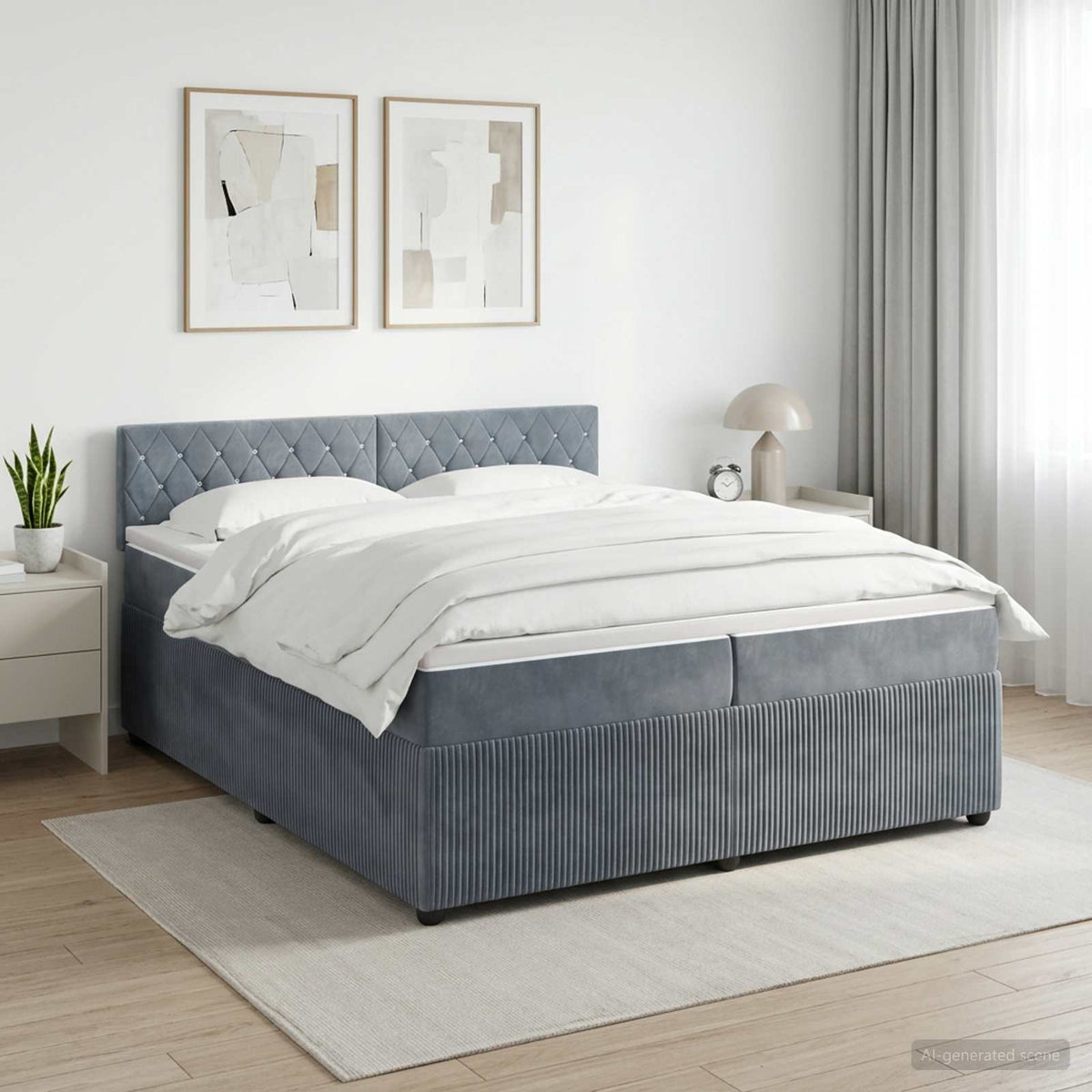 Κρεβάτι box spring με στρώμα Σκούρο Γκρι 200 x 200 cm Βελούδο - Pakobazaar