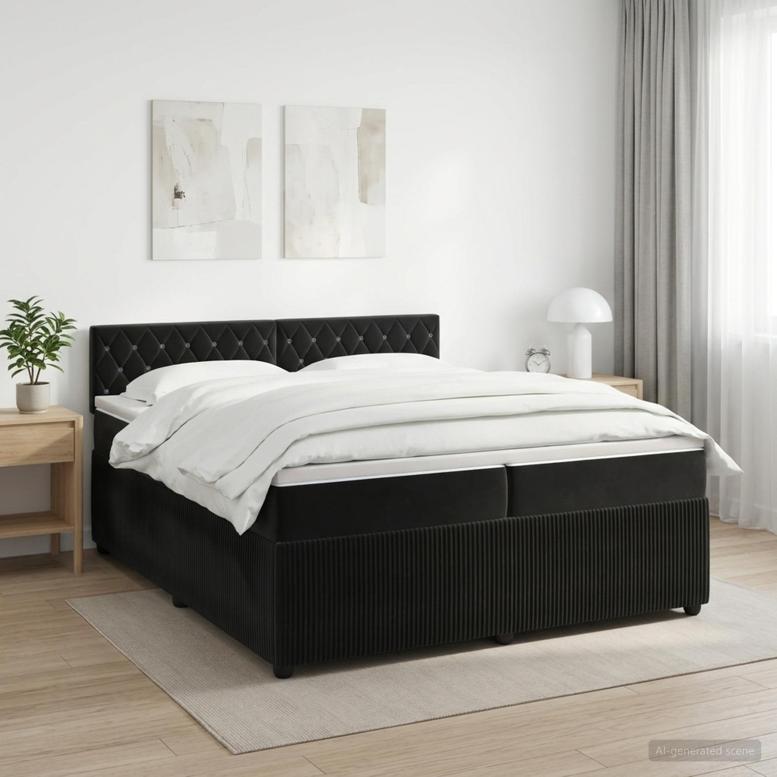 Κρεβάτι box spring με στρώμα Μαύρο 200 x 200 cm Βελούδο - Pakobazaar