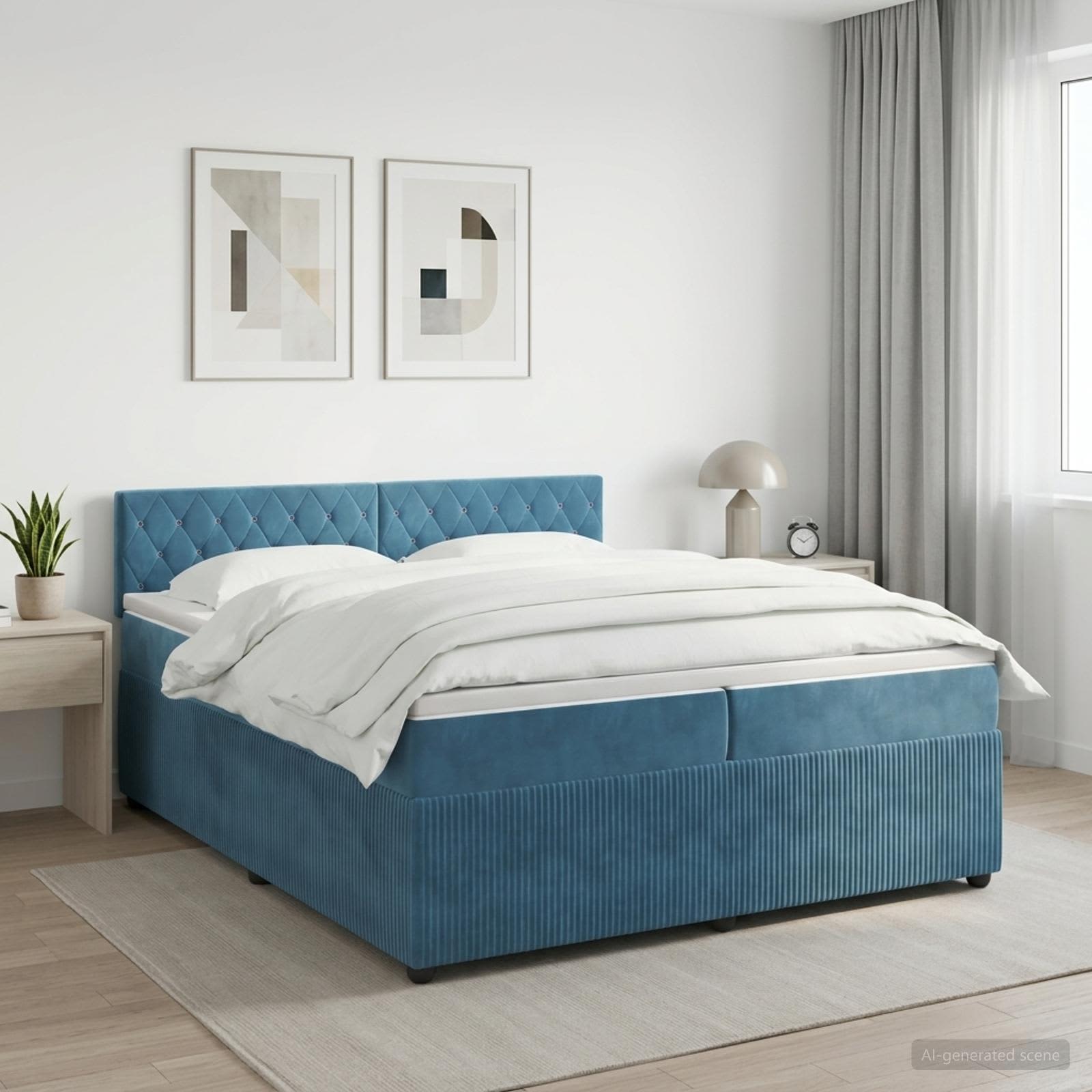 Κρεβάτι box spring με στρώμα Σκούρο Μπλε 200 x 200 cm Βελούδο - Pakobazaar