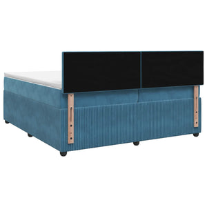 Κρεβάτι box spring με στρώμα Σκούρο Μπλε 200 x 200 cm Βελούδο - Pakobazaar