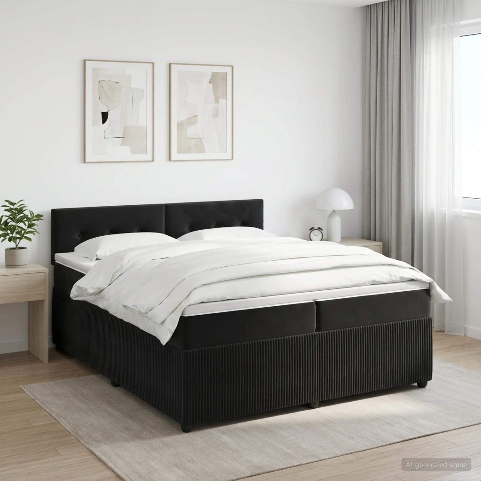 Κρεβάτι box spring με στρώμα Μαύρο 200 x 200 cm Βελούδο - Pakobazaar