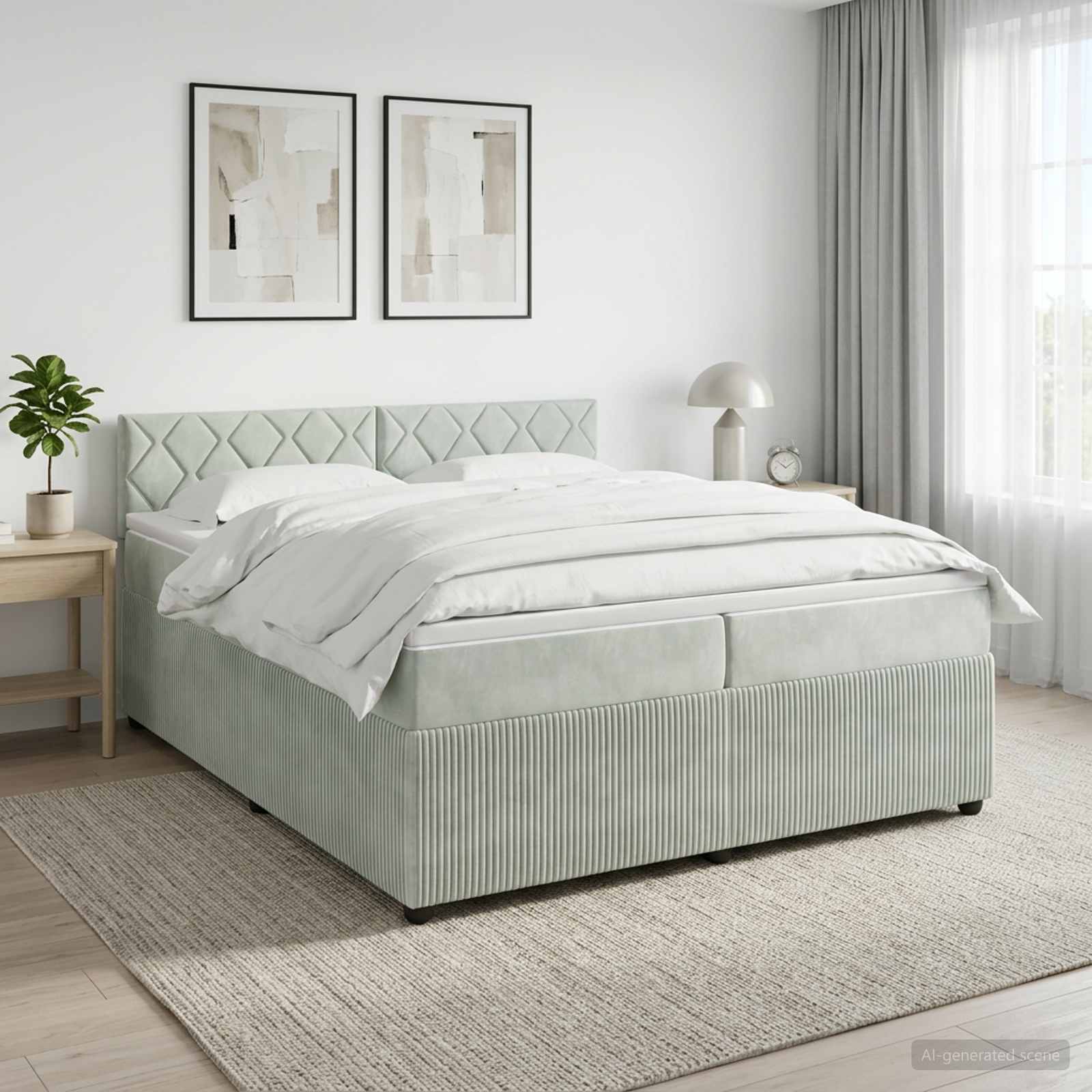 Κρεβάτι box spring με στρώμα Ανοιχτό γκρι 200 x 200 cm Βελούδο - Pakobazaar