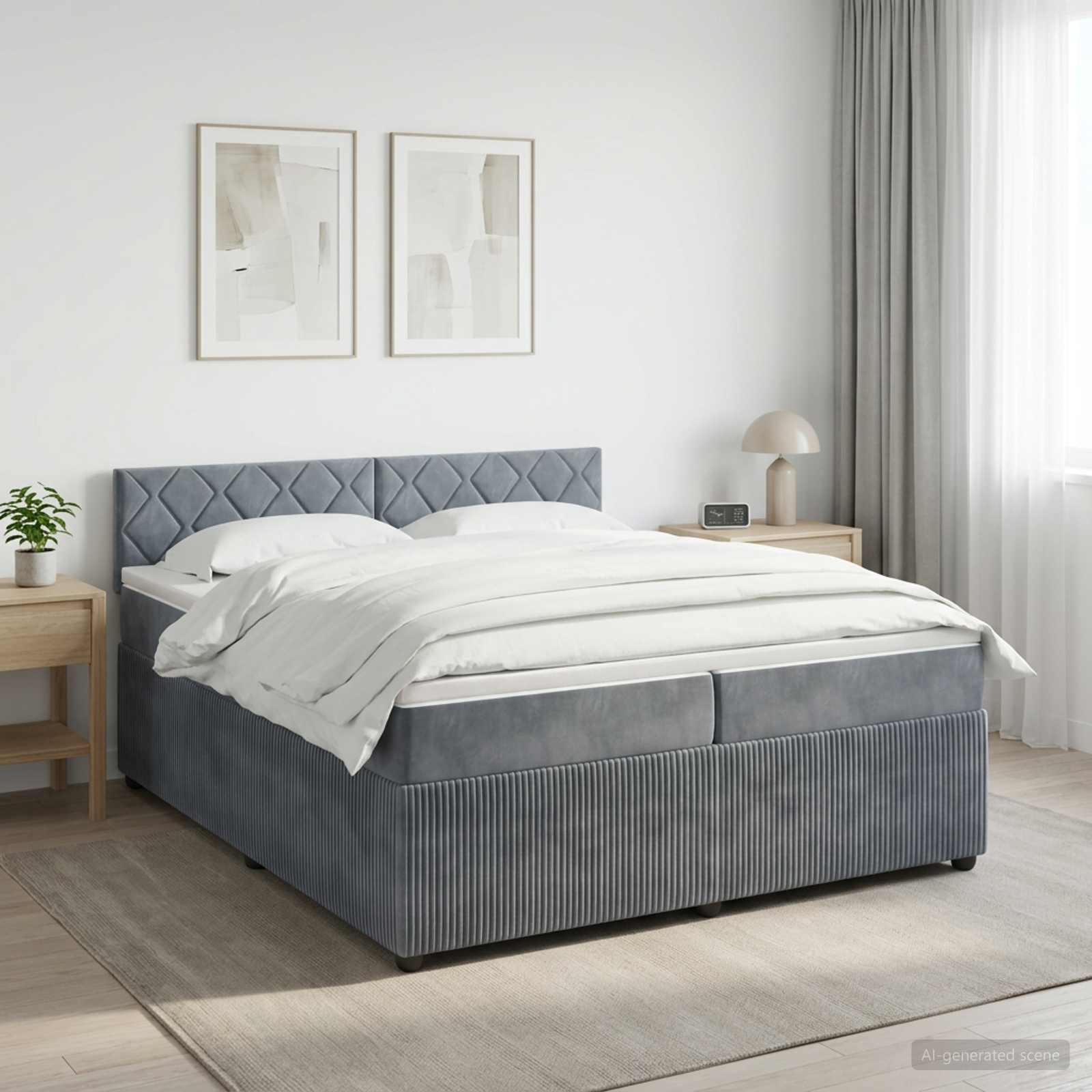 Κρεβάτι box spring με στρώμα Σκούρο Γκρι 200 x 200 cm Βελούδο