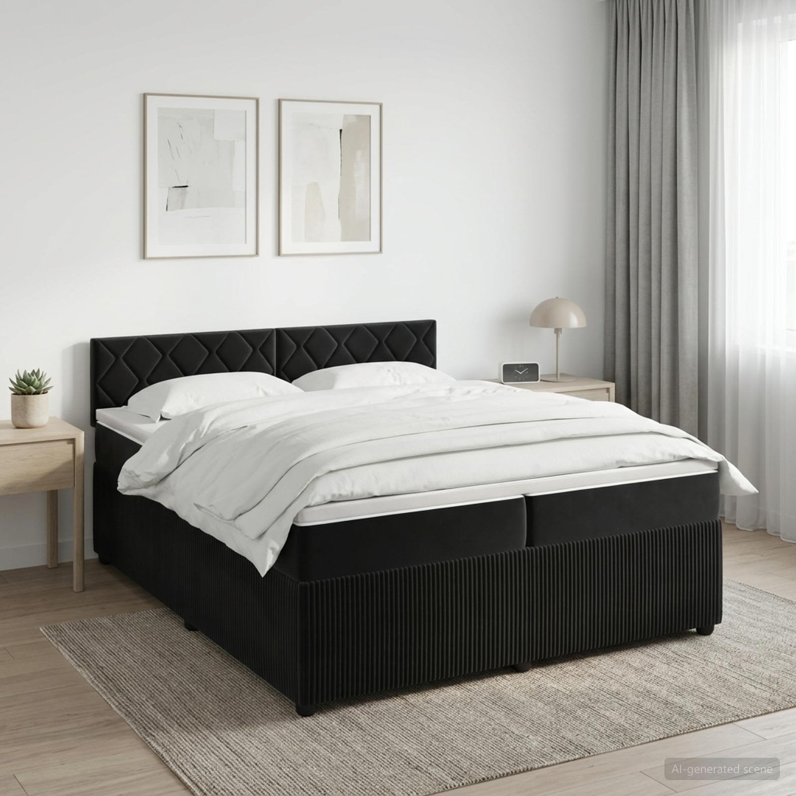Κρεβάτι box spring με στρώμα Μαύρο 200 x 200 cm Βελούδο - Pakobazaar