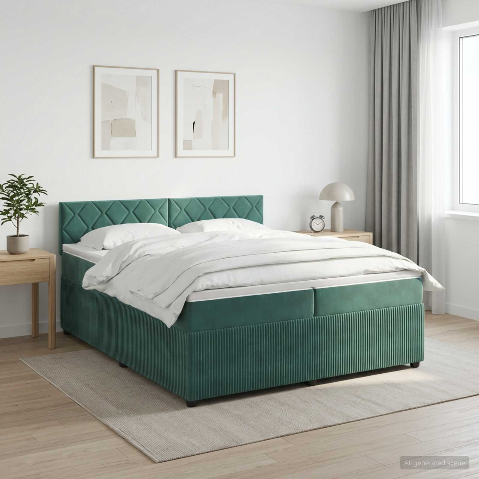 Κρεβάτι box spring με στρώμα Σκούρο Πράσινο 200 x 200 cm