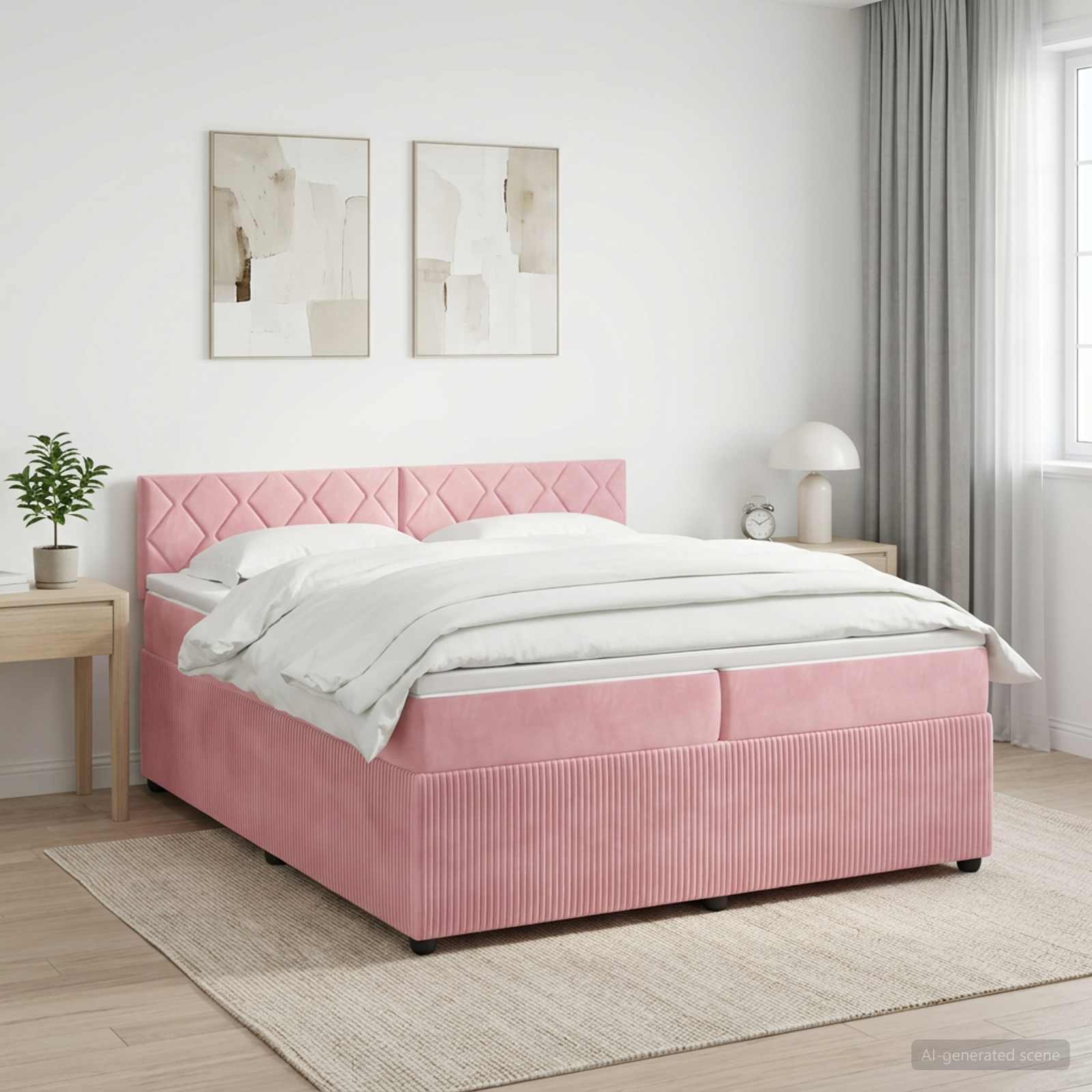 Κρεβάτι box spring με στρώμα Ροζ 200 x 200 cm Βελούδο - Pakobazaar