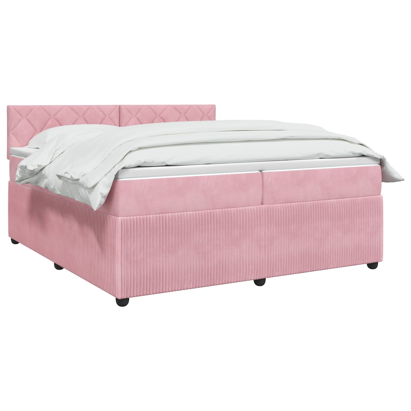Κρεβάτι box spring με στρώμα Ροζ 200 x 200 cm Βελούδο - Pakobazaar