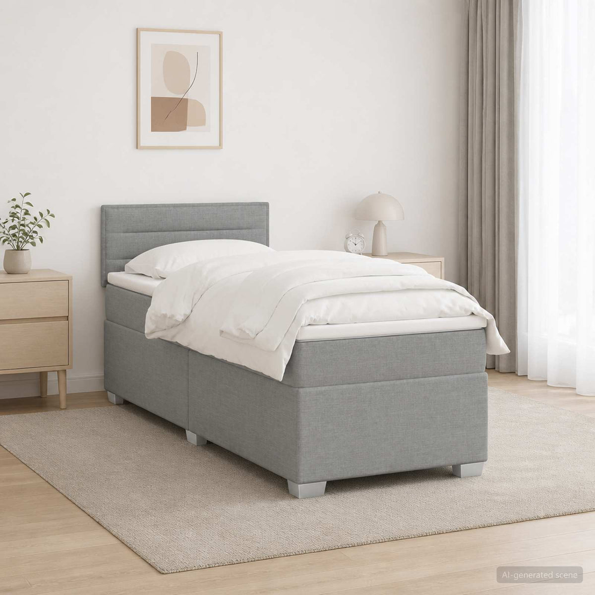 Κρεβάτι Box Spring με Στρώμα και LED Ανοιχτό γκρι Μονό Ύφασμα - Pakobazaar