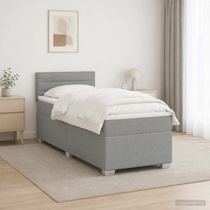 Κρεβάτι Box Spring με Στρώμα και LED Ανοιχτό γκρι Μονό Ύφασμα - Pakobazaar