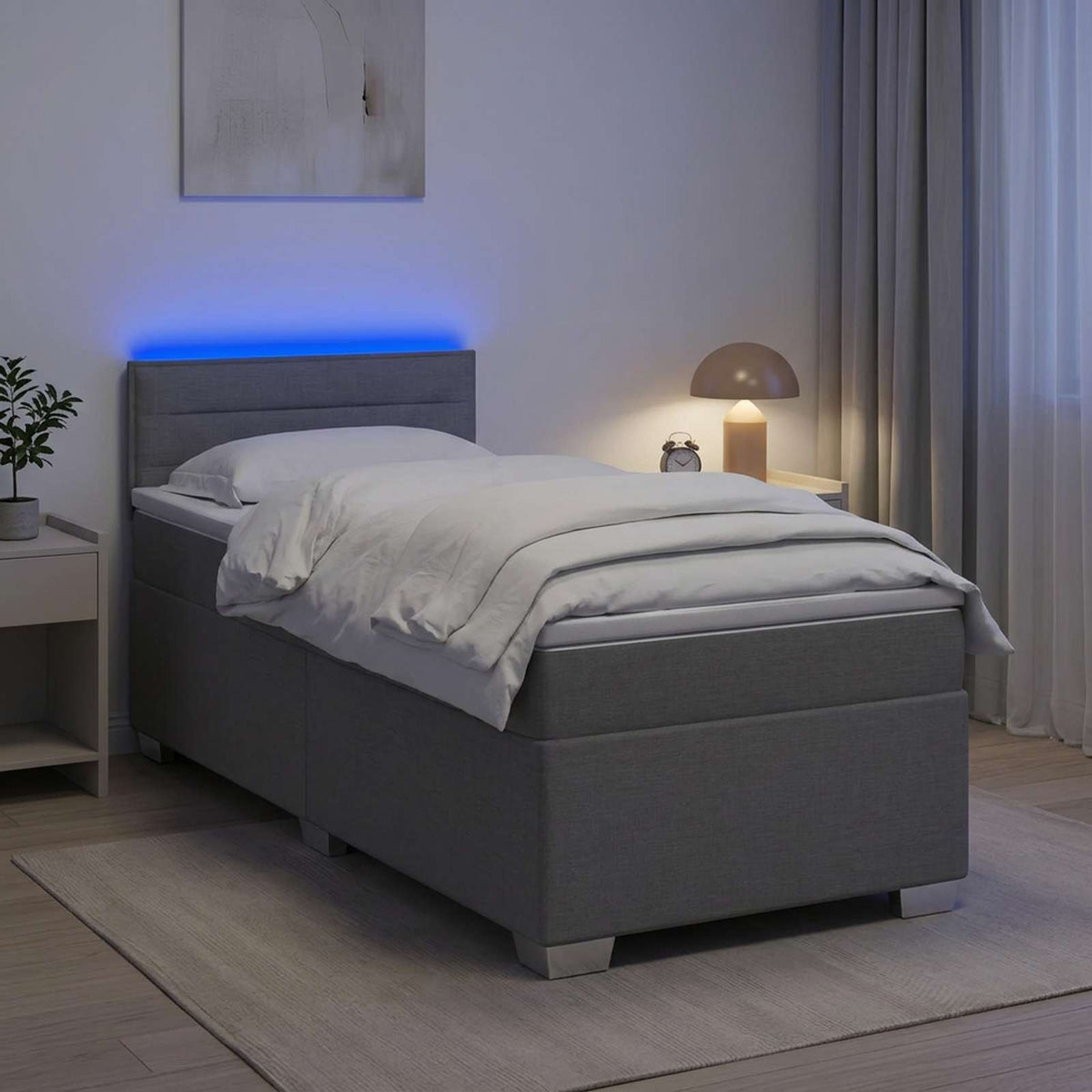 Κρεβάτι Box Spring με Στρώμα και LED Ανοιχτό γκρι Μονό Ύφασμα - Pakobazaar