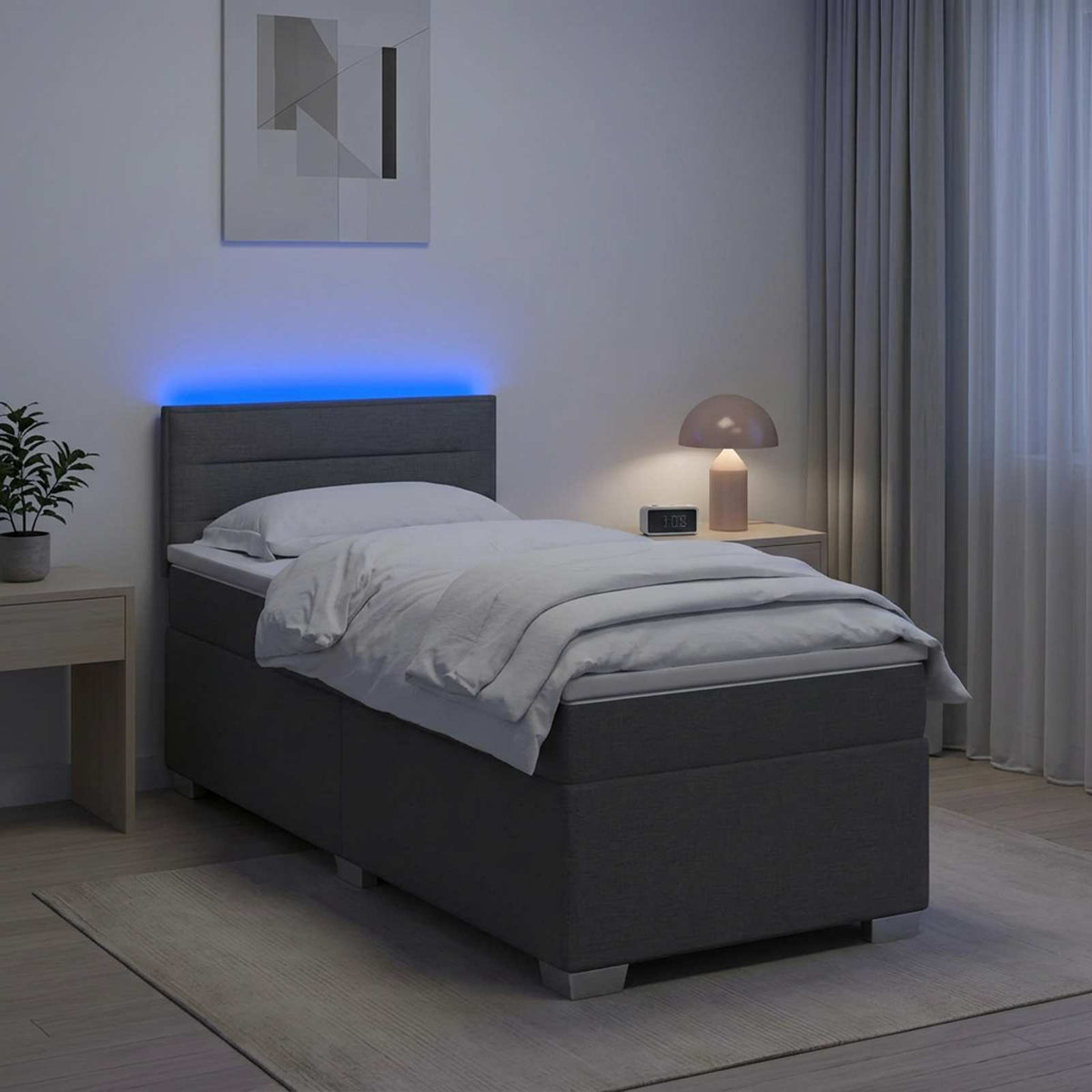 Κρεβάτι Box Spring με Στρώμα και LED Σκούρο Γκρι 90 x 200 cm - Pakobazaar