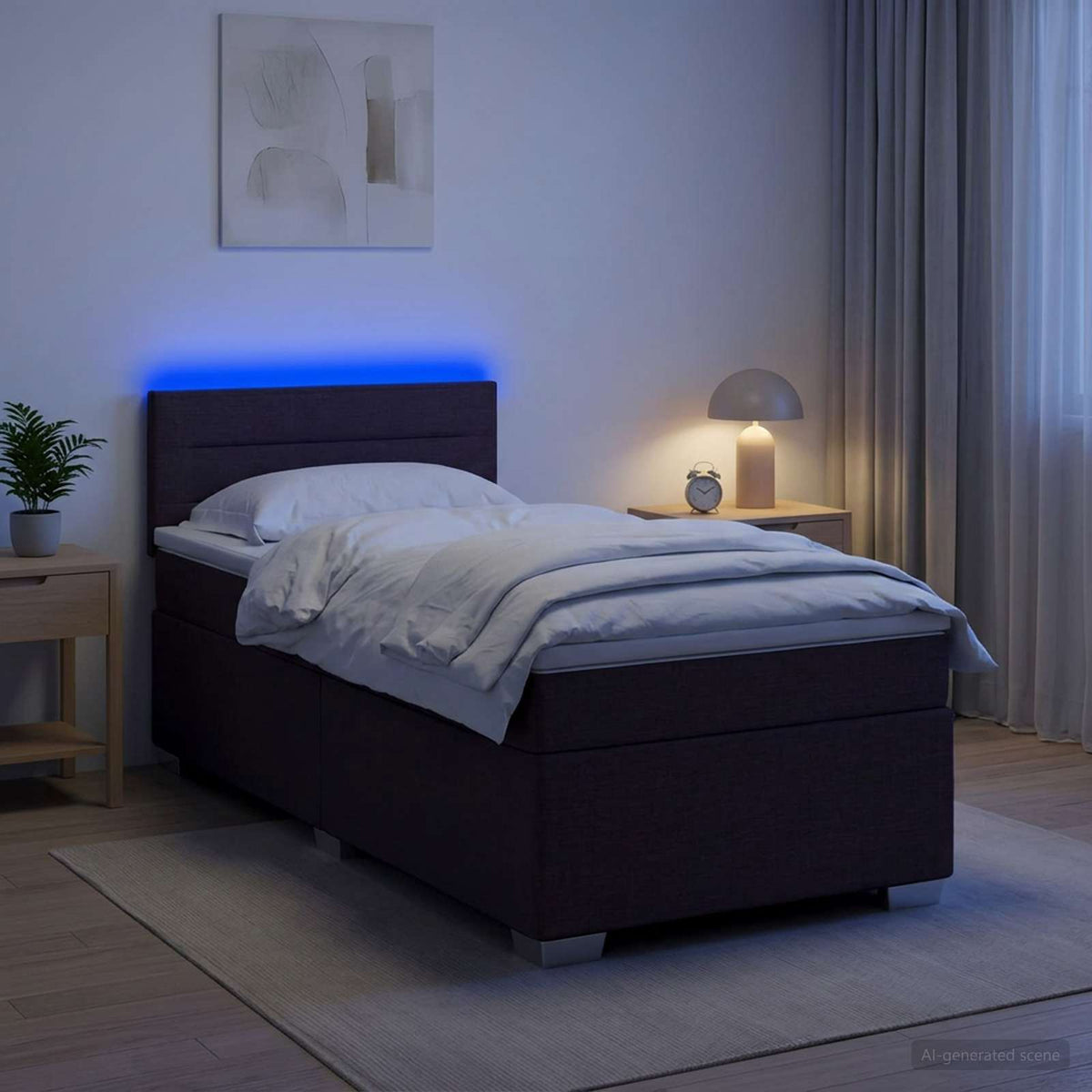 Κρεβάτι Box Spring με Στρώμα και LED Σκούρο Καφέ 100 x 200 cm - Pakobazaar