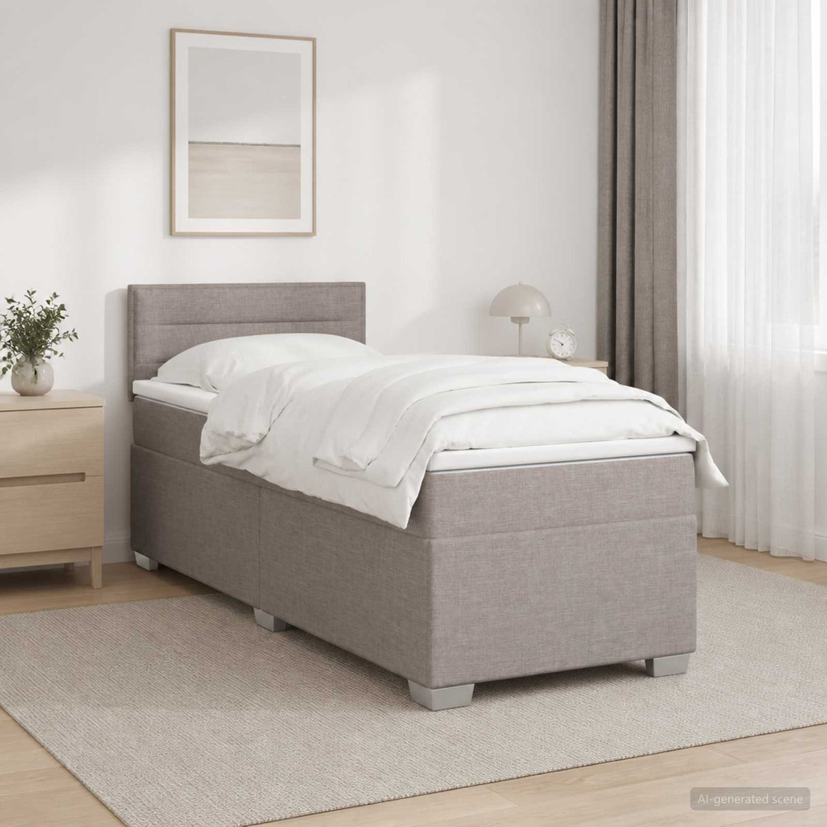 Κρεβάτι Box Spring με Στρώμα και LED Taupe 100 x 200 cm Ύφασμα - Pakobazaar