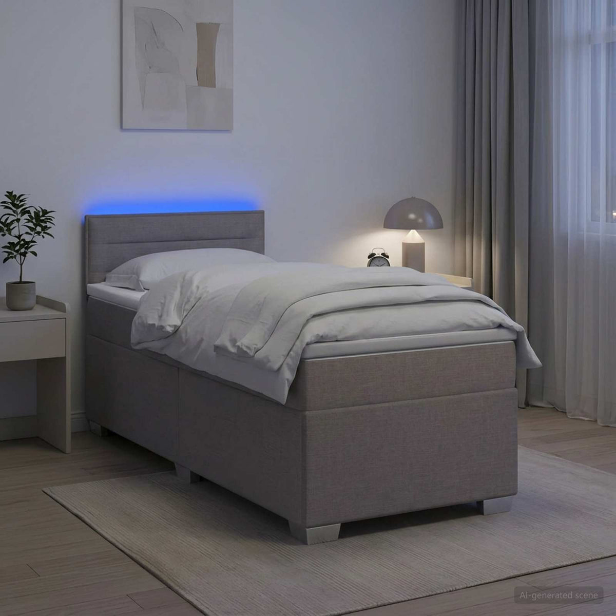 Κρεβάτι Box Spring με Στρώμα και LED Taupe 100 x 200 cm Ύφασμα - Pakobazaar