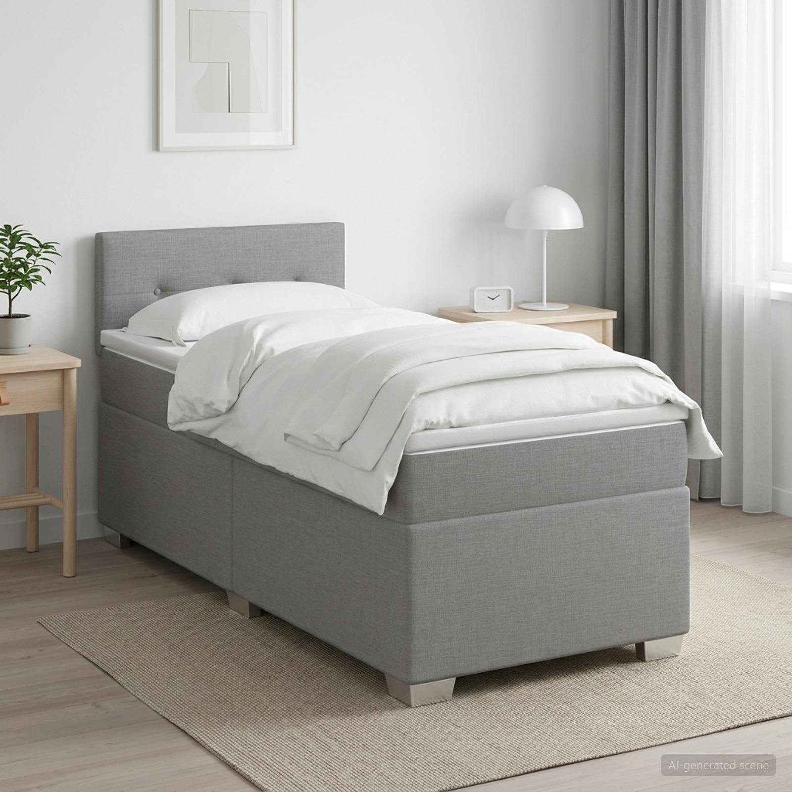 Κρεβάτι Box Spring με Στρώμα και LED Ανοιχτό γκρι 100 x 200 cm - Pakobazaar