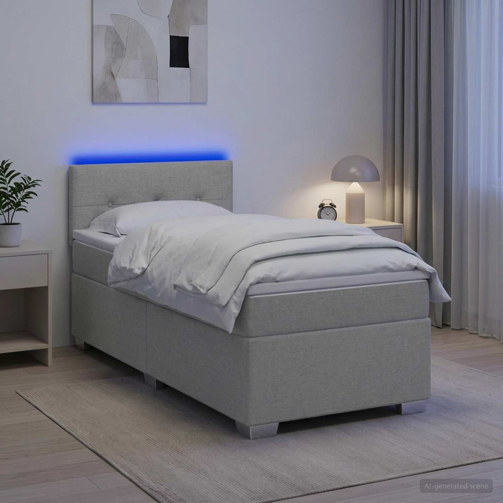 Κρεβάτι Box Spring με Στρώμα και LED Ανοιχτό γκρι 100 x 200 cm - Pakobazaar