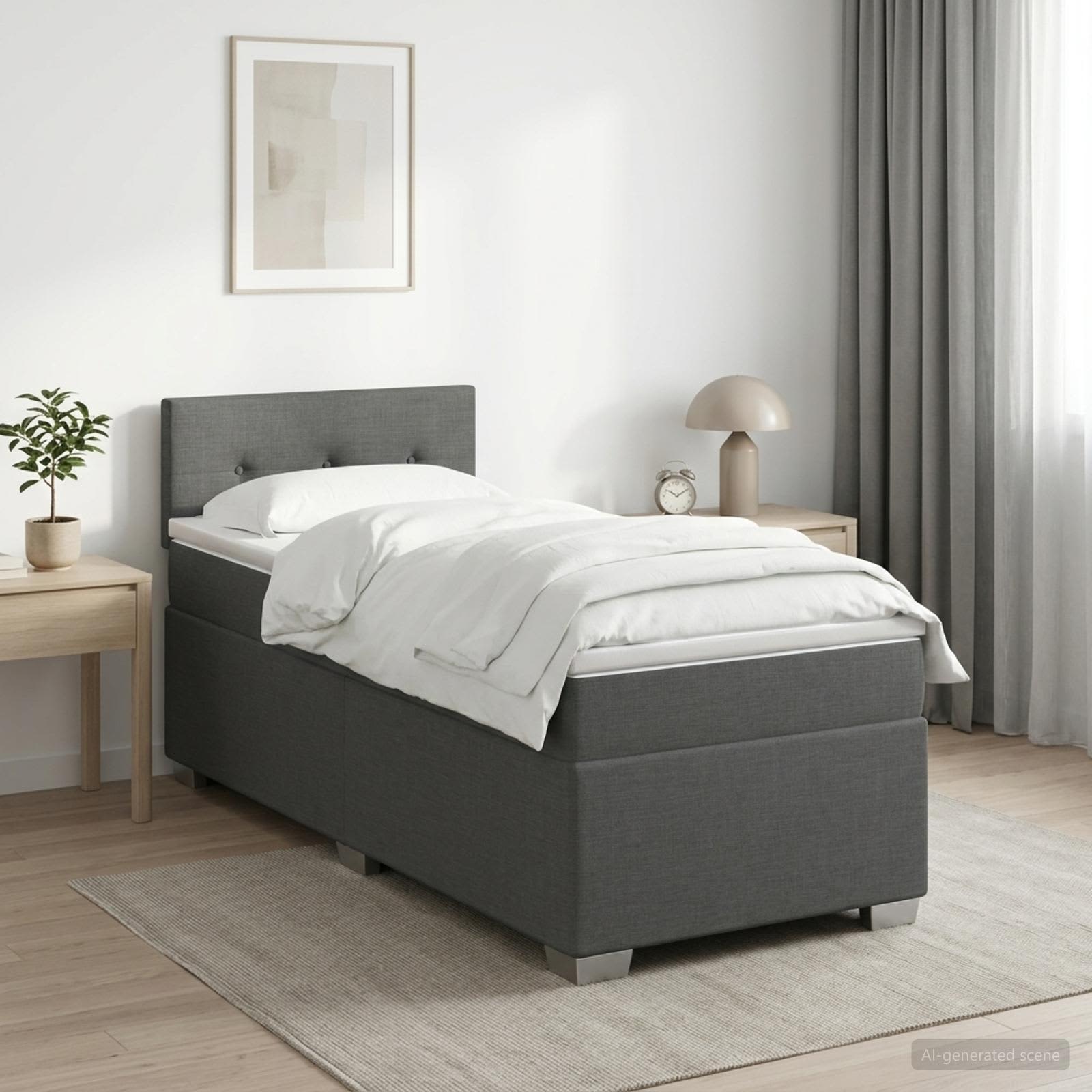 Κρεβάτι Box Spring με Στρώμα και LED Σκούρο Γκρι 90 x 200 cm - Pakobazaar